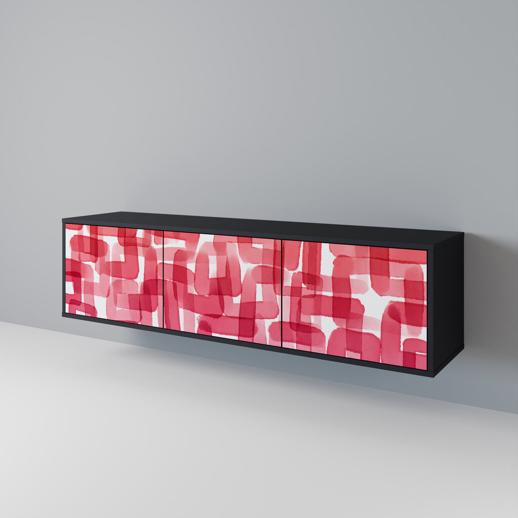 Meuble TV 3 portes KALEIDOSCOPIC CUBISM, finition noire