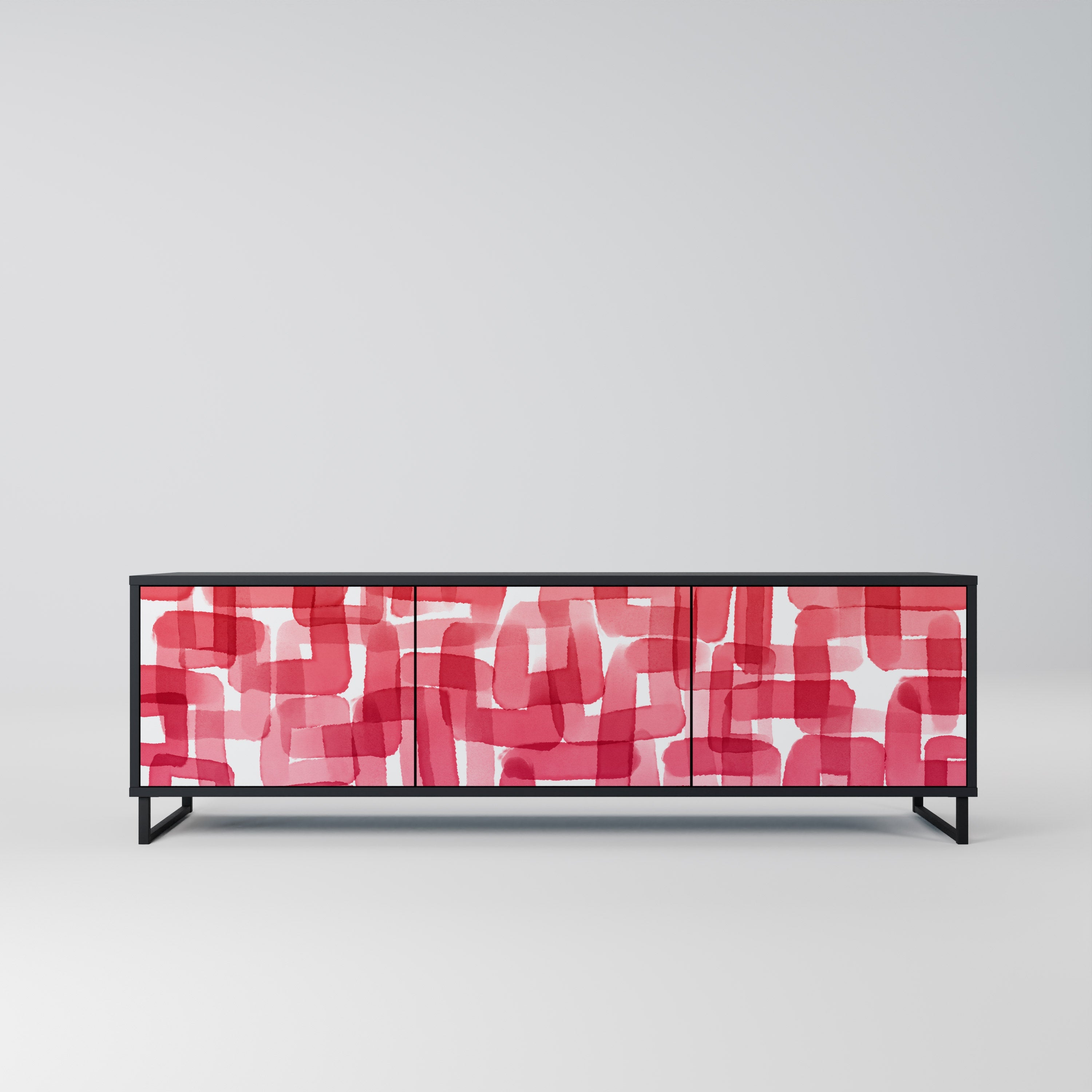 Meuble TV 3 portes KALEIDOSCOPIC CUBISM, finition noire