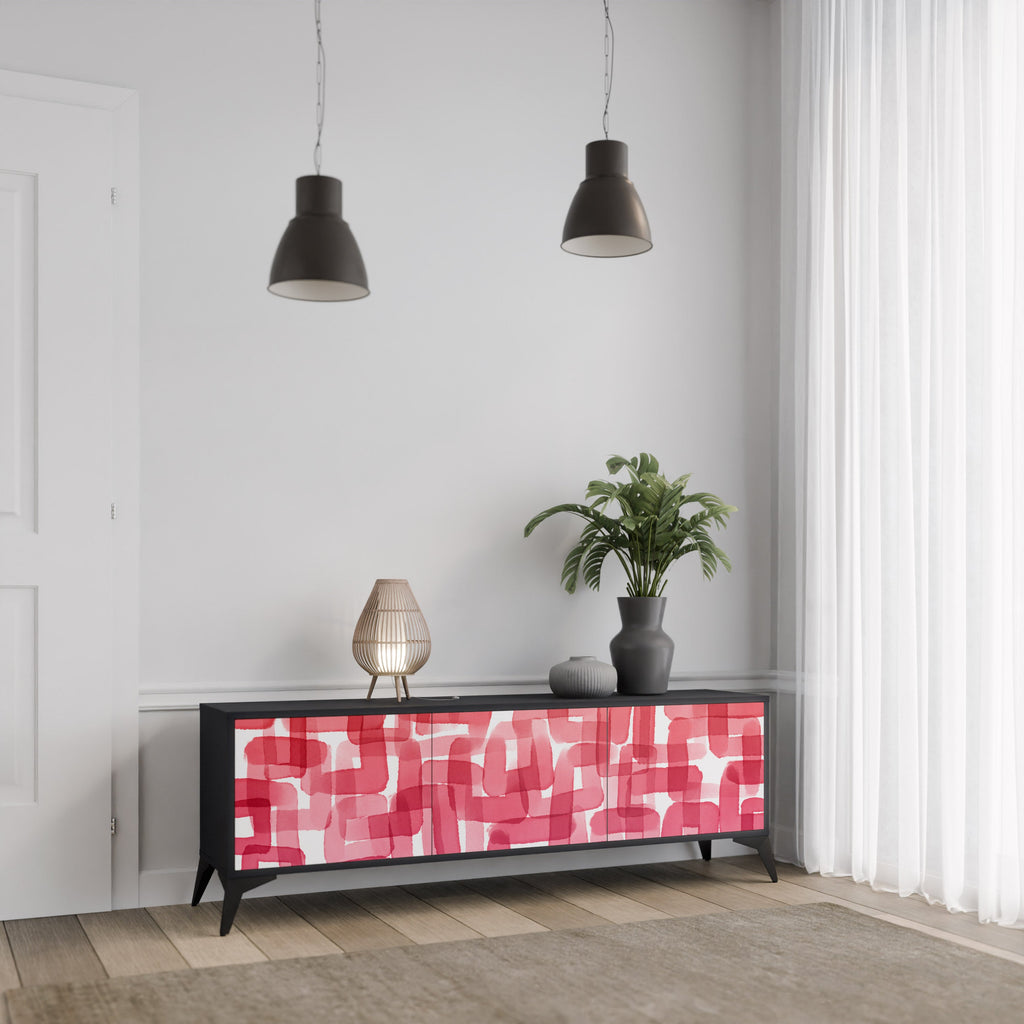 Meuble TV 3 portes KALEIDOSCOPIC CUBISM, finition noire