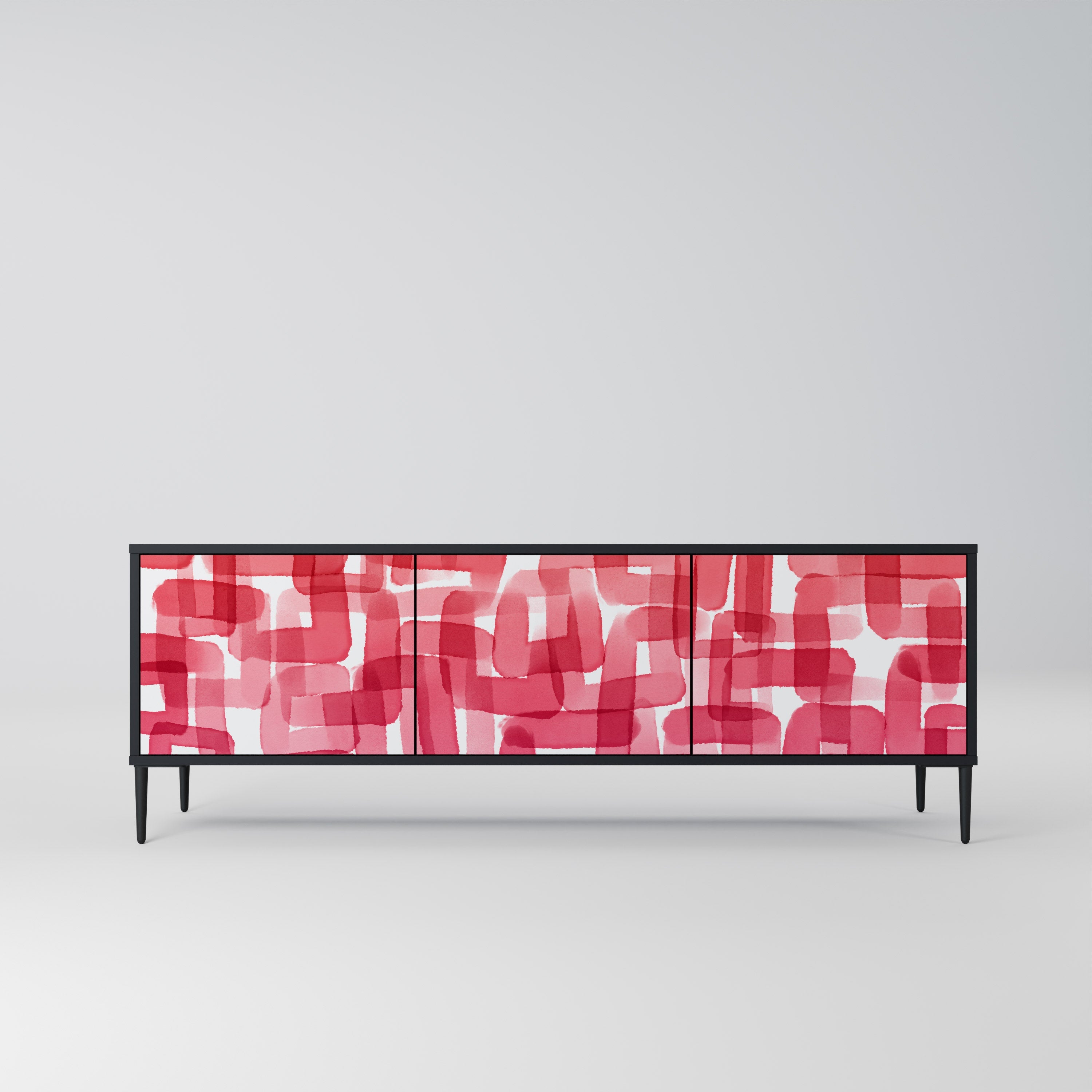 Meuble TV 3 portes KALEIDOSCOPIC CUBISM, finition noire