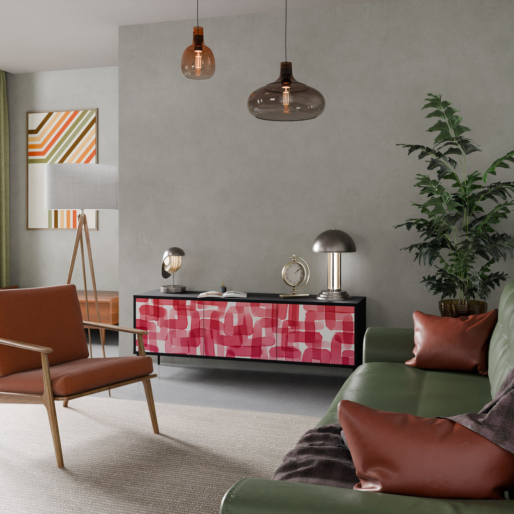 Meuble TV 3 portes KALEIDOSCOPIC CUBISM, finition noire