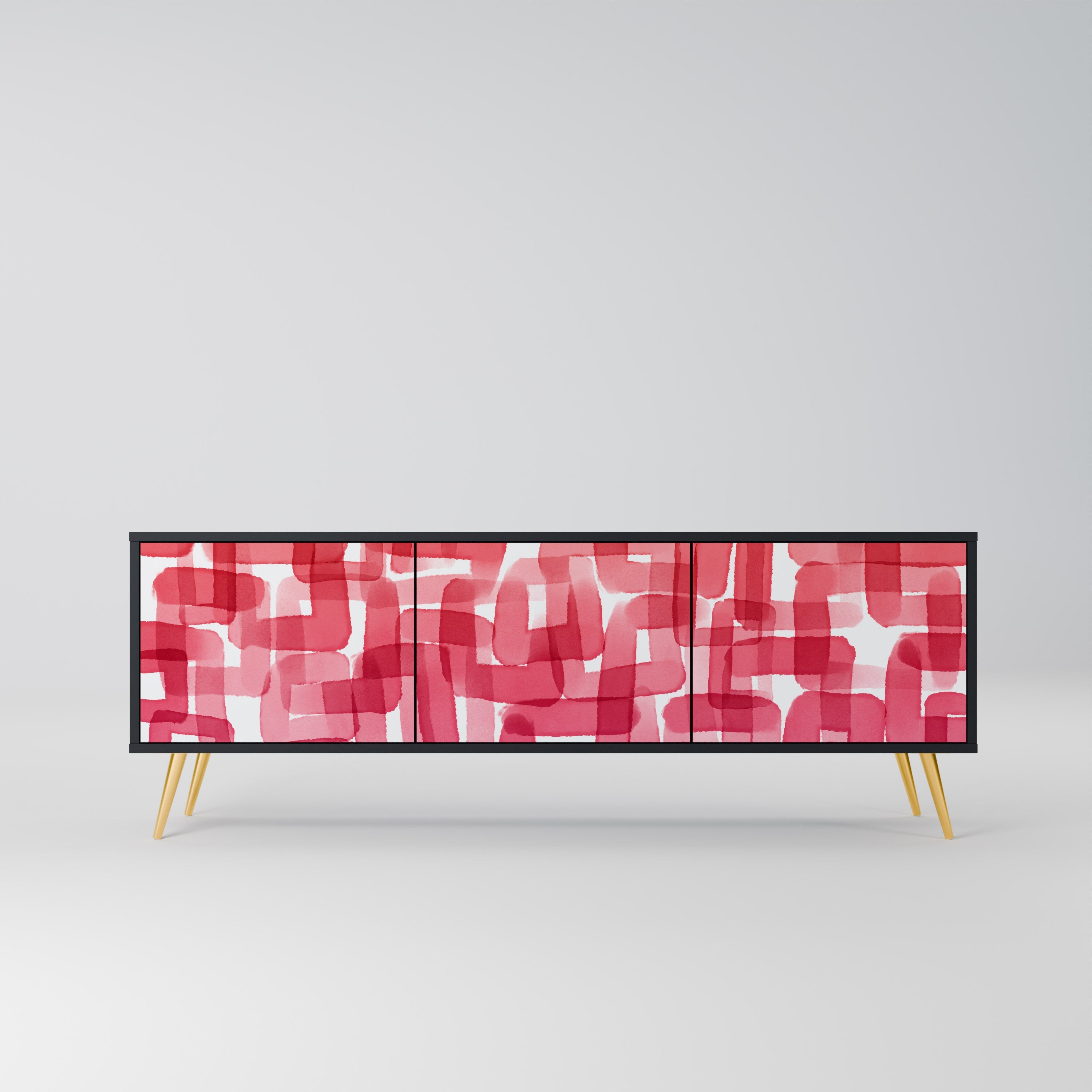 Meuble TV 3 portes KALEIDOSCOPIC CUBISM, finition noire