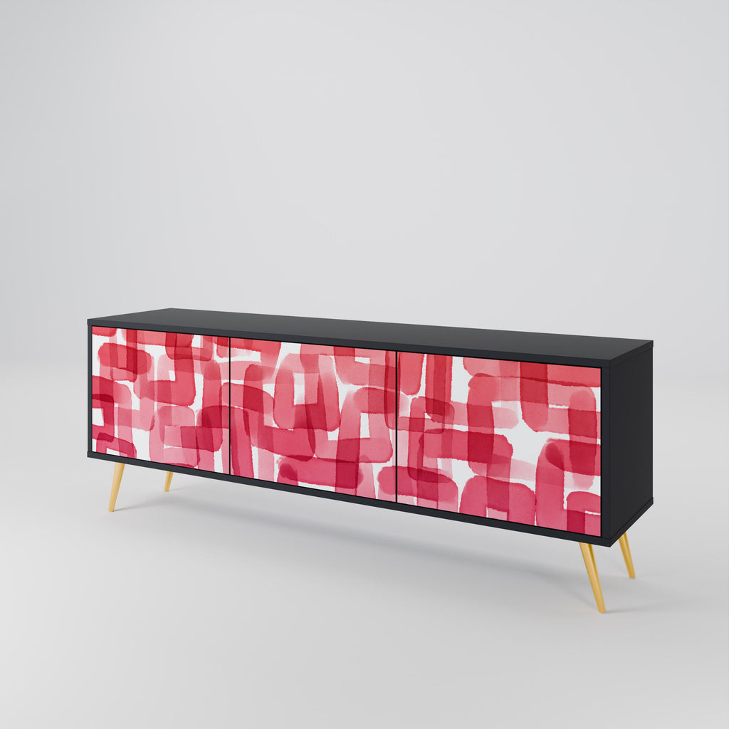 Meuble TV 3 portes KALEIDOSCOPIC CUBISM, finition noire