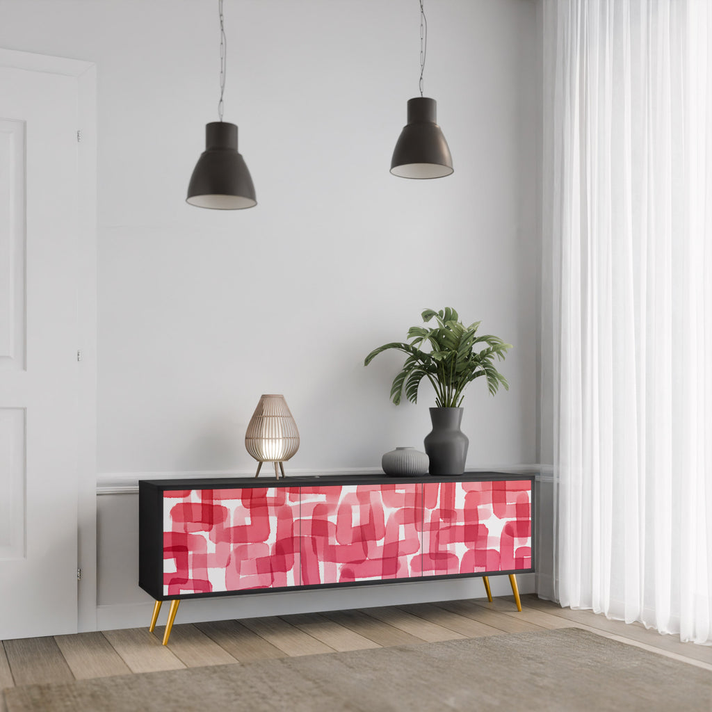 Meuble TV 3 portes KALEIDOSCOPIC CUBISM, finition noire