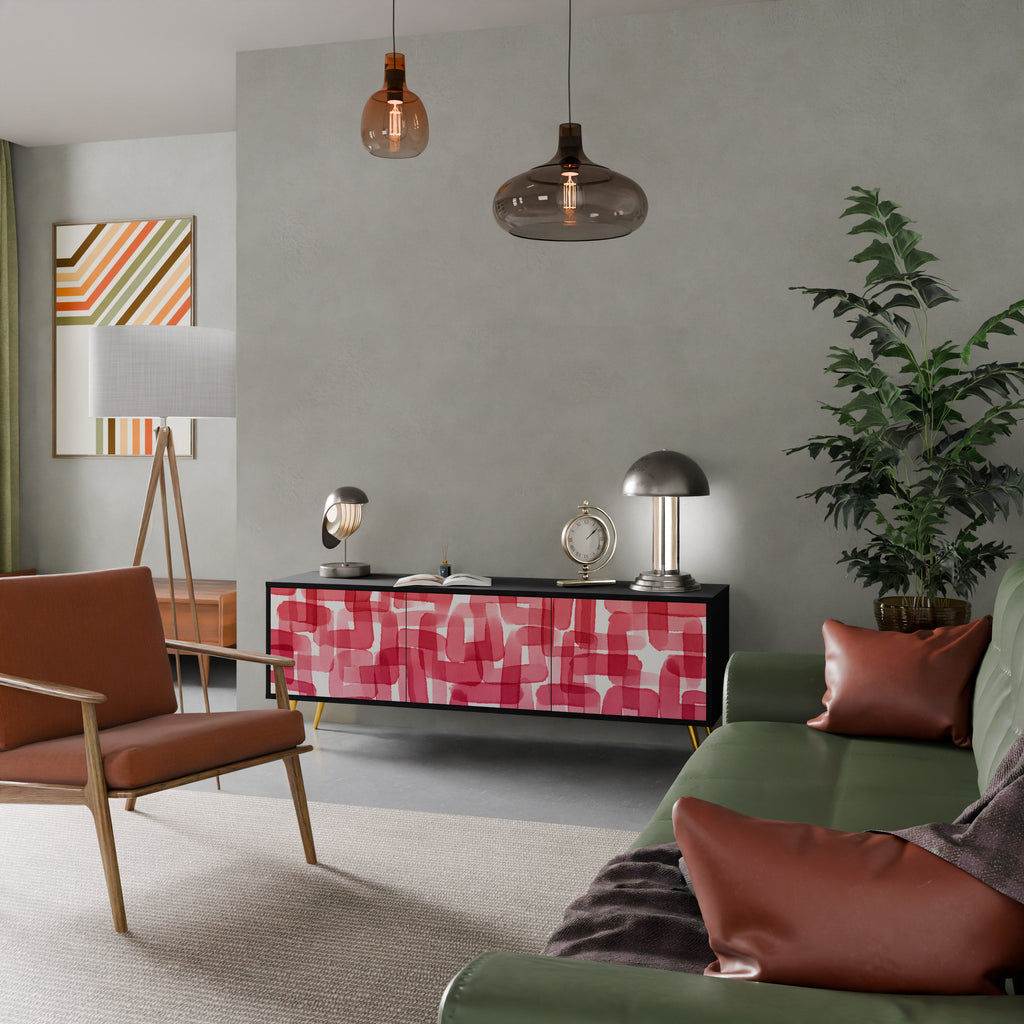 Meuble TV 3 portes KALEIDOSCOPIC CUBISM, finition noire