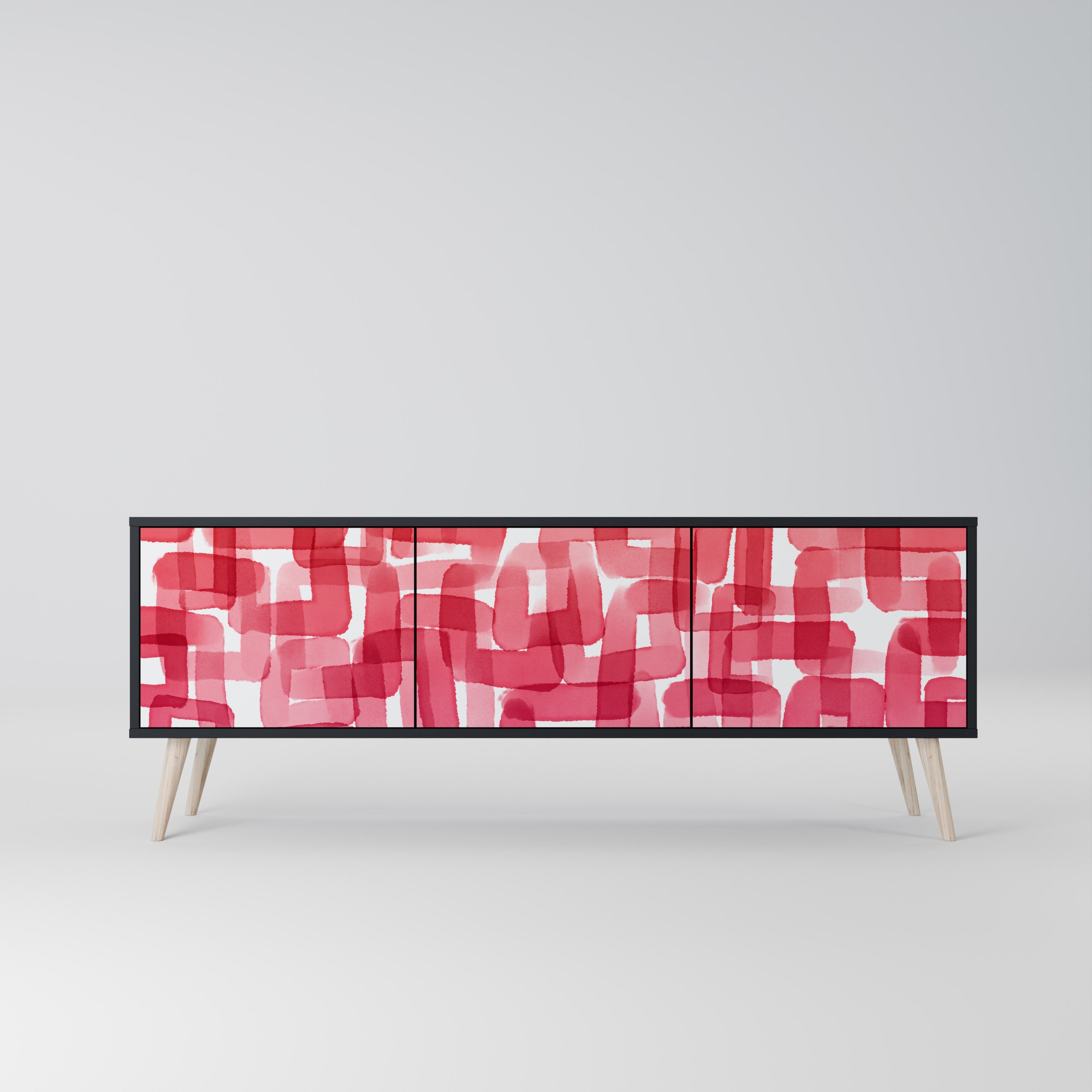 Meuble TV 3 portes KALEIDOSCOPIC CUBISM, finition noire