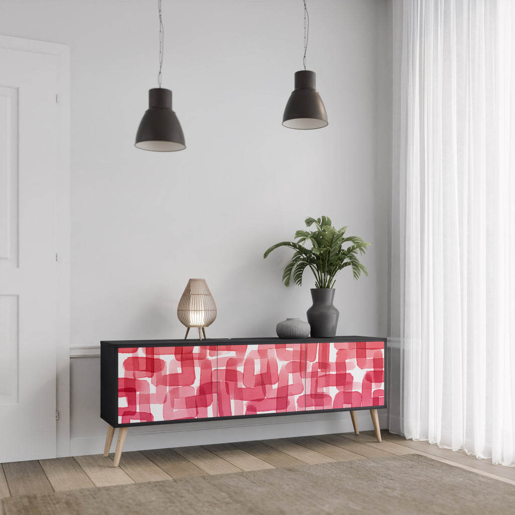 Meuble TV 3 portes KALEIDOSCOPIC CUBISM, finition noire