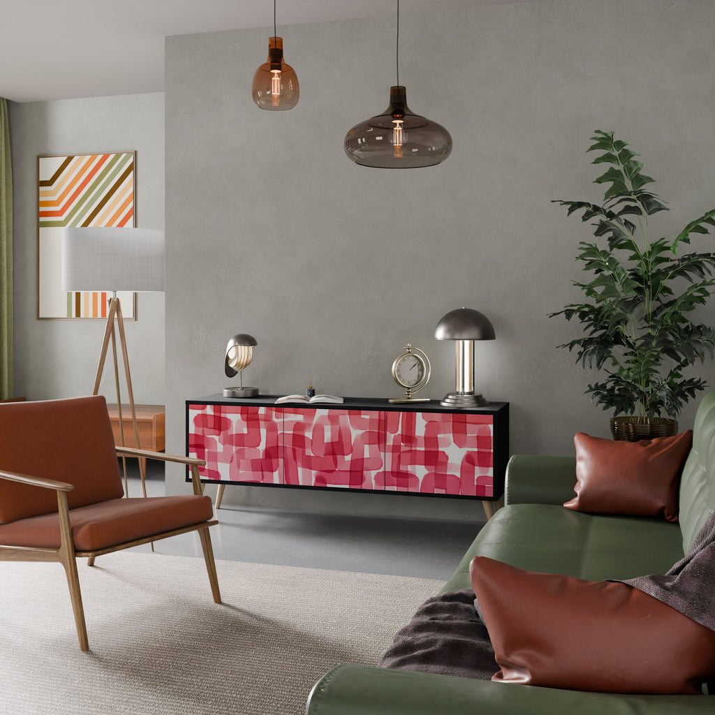 Meuble TV 3 portes KALEIDOSCOPIC CUBISM, finition noire