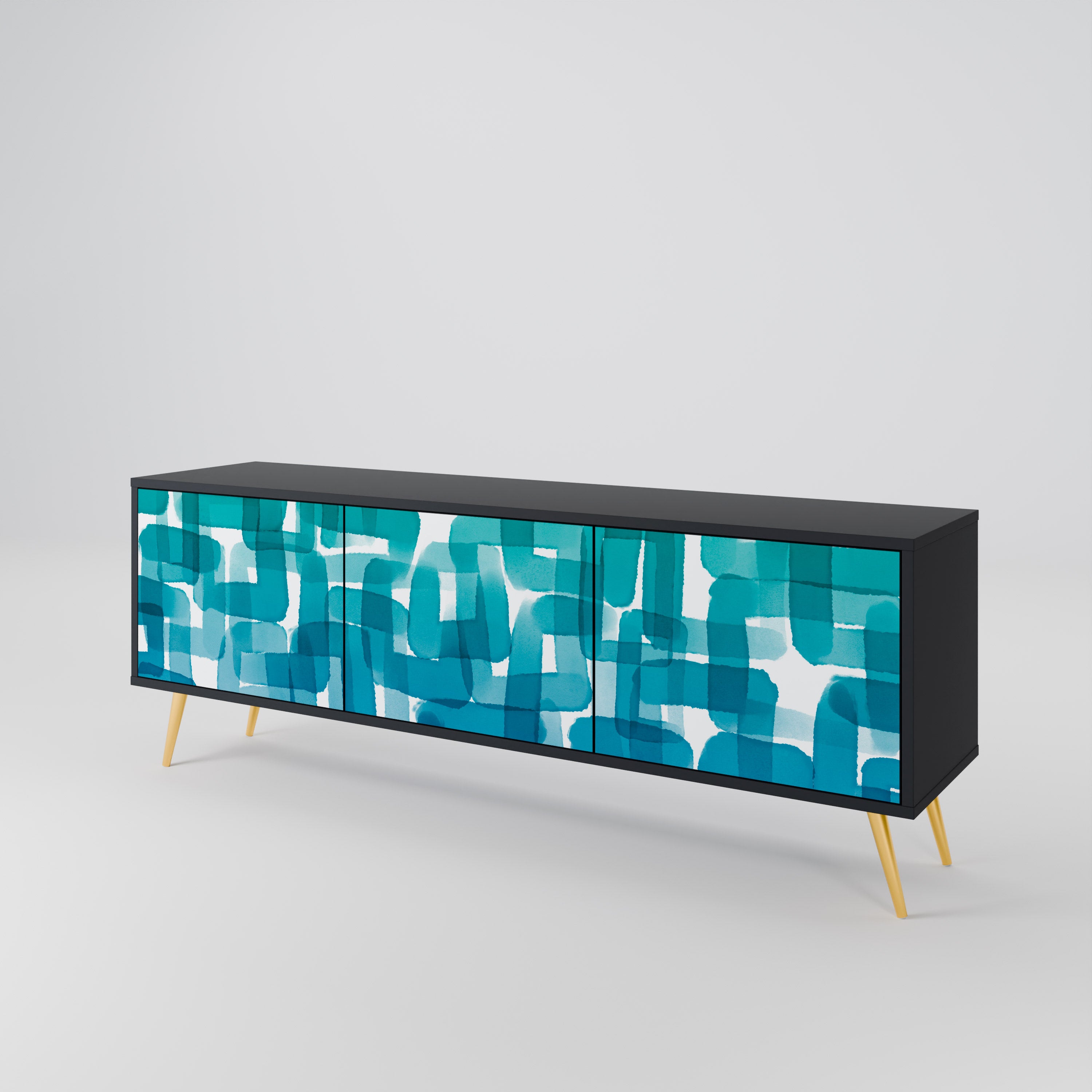 TURQUOISE RECTANGLES 3-Door TV Cabinet