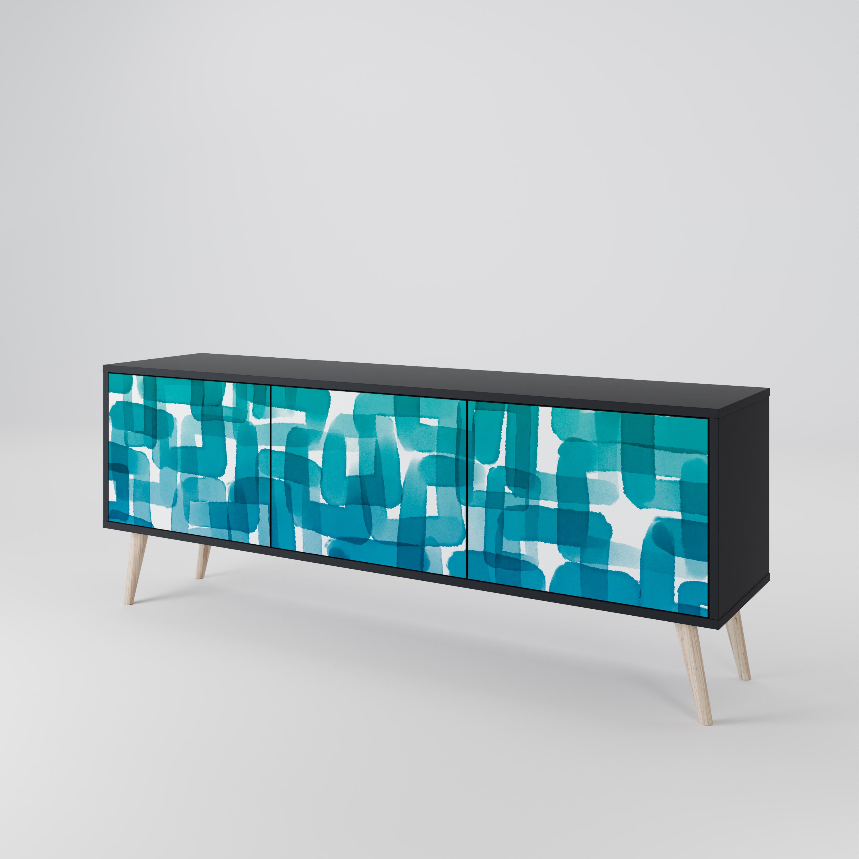 TURQUOISE RECTANGLES 3-Door TV Cabinet