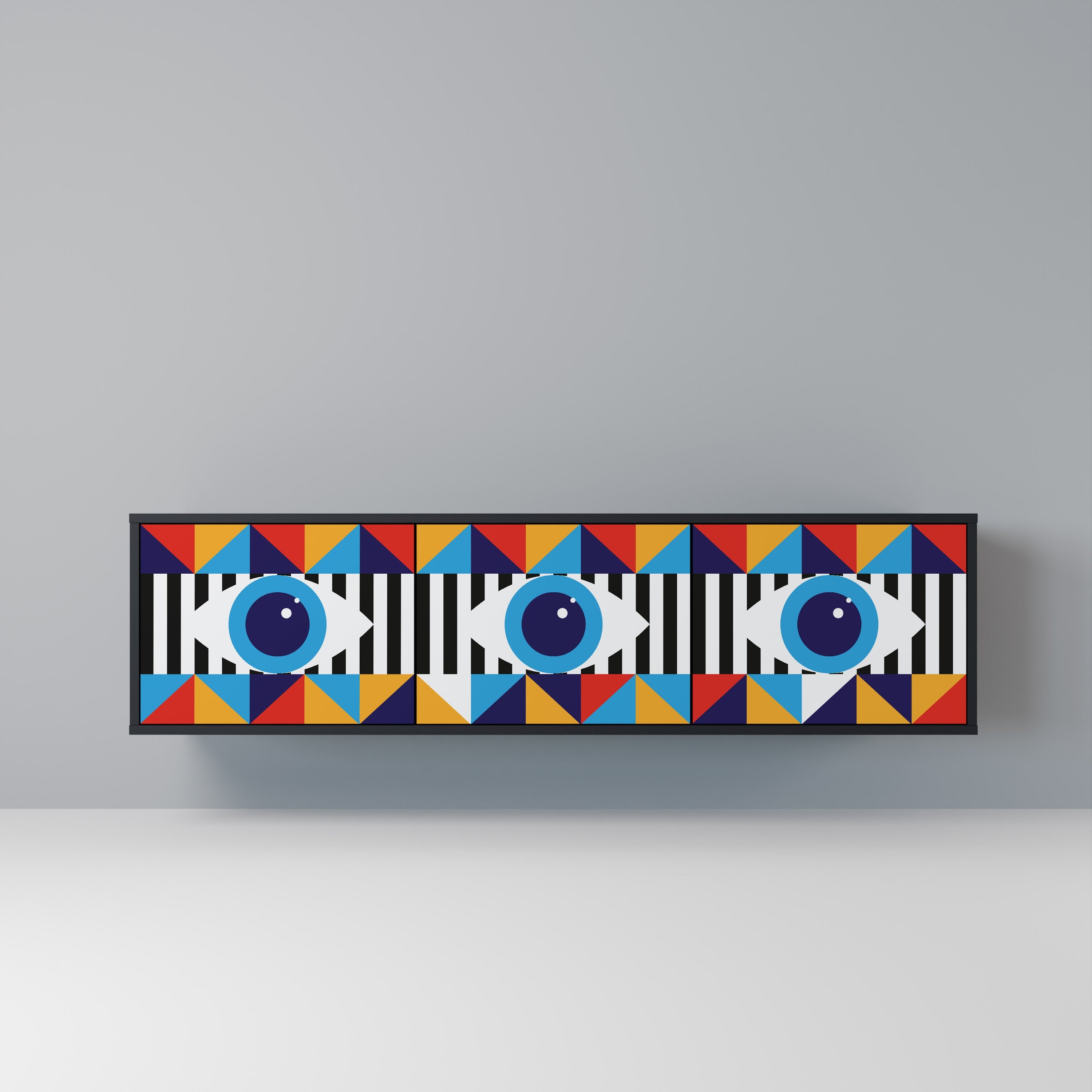 Meuble TV 3 portes ABSTRACTION ET GÉOMÉTRIE en finition noire