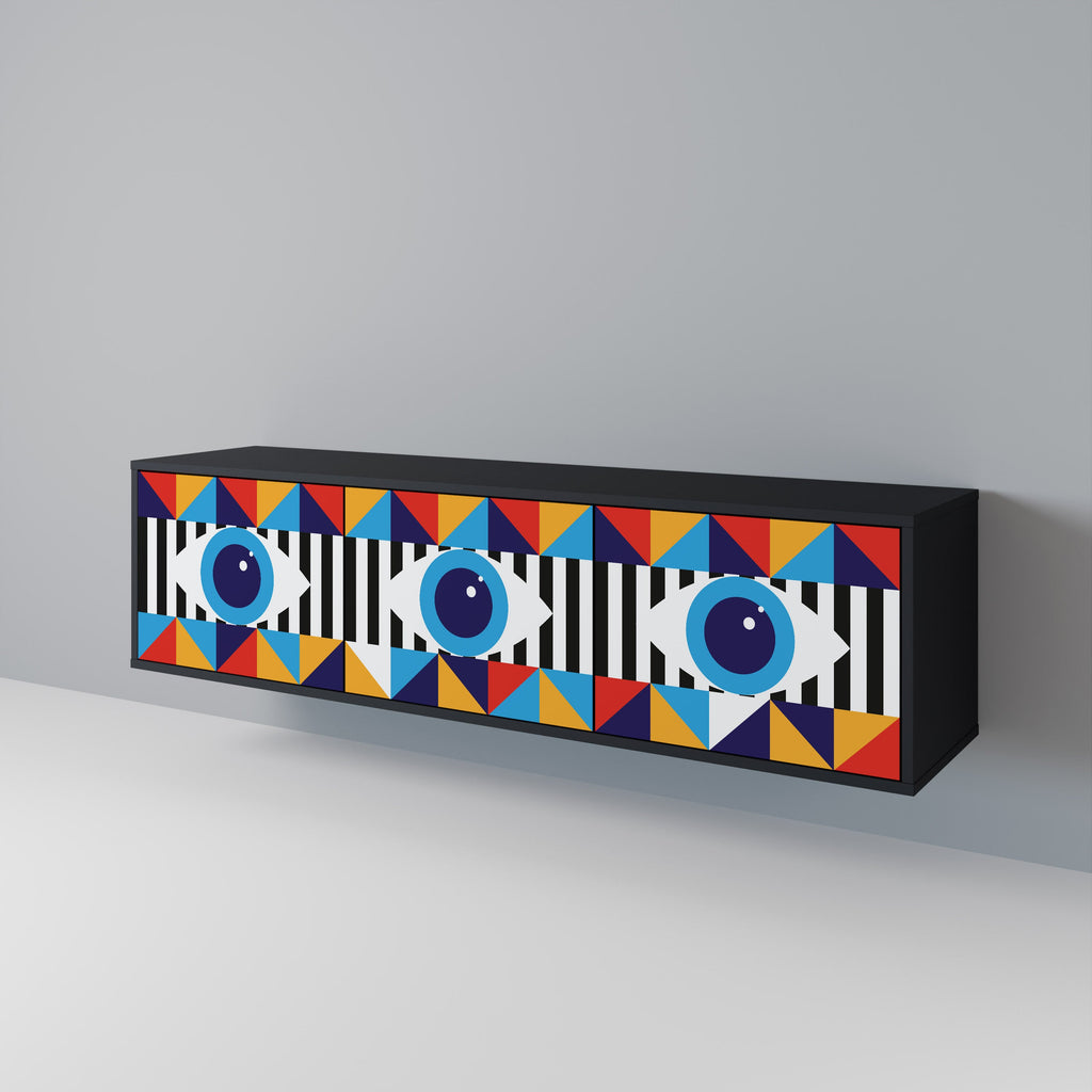 Meuble TV 3 portes ABSTRACTION ET GÉOMÉTRIE en finition noire