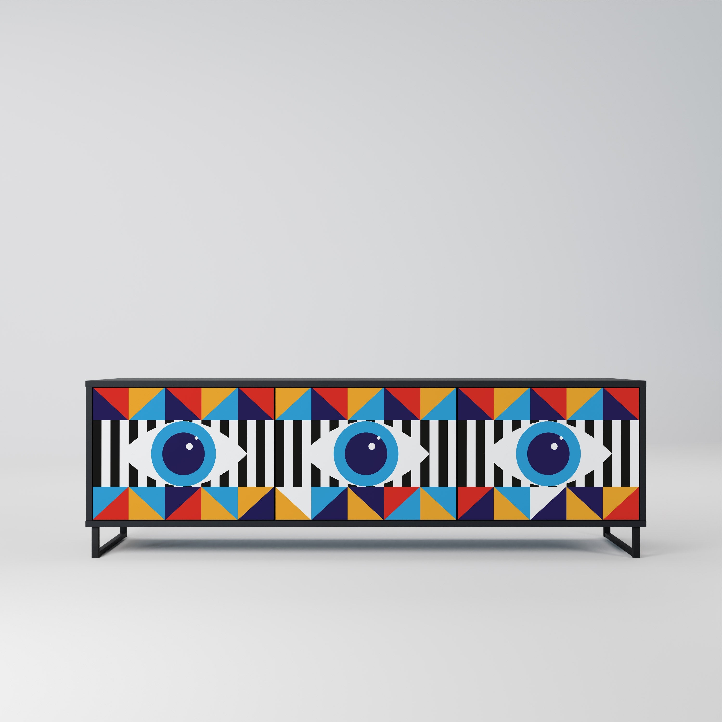 Meuble TV 3 portes ABSTRACTION ET GÉOMÉTRIE en finition noire