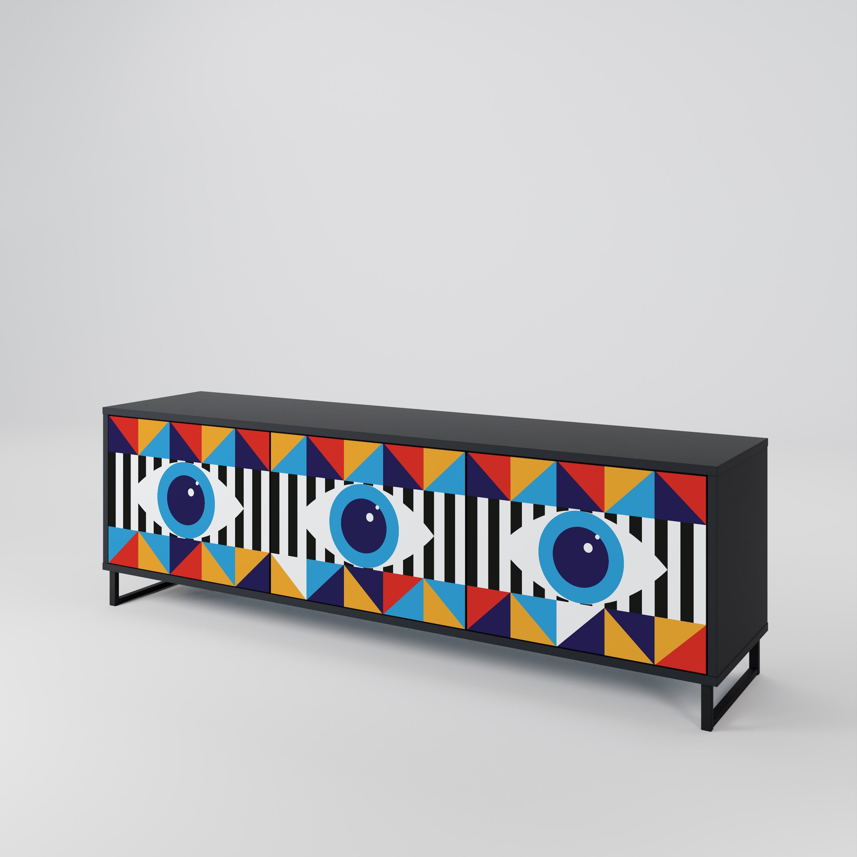 Meuble TV 3 portes ABSTRACTION ET GÉOMÉTRIE en finition noire