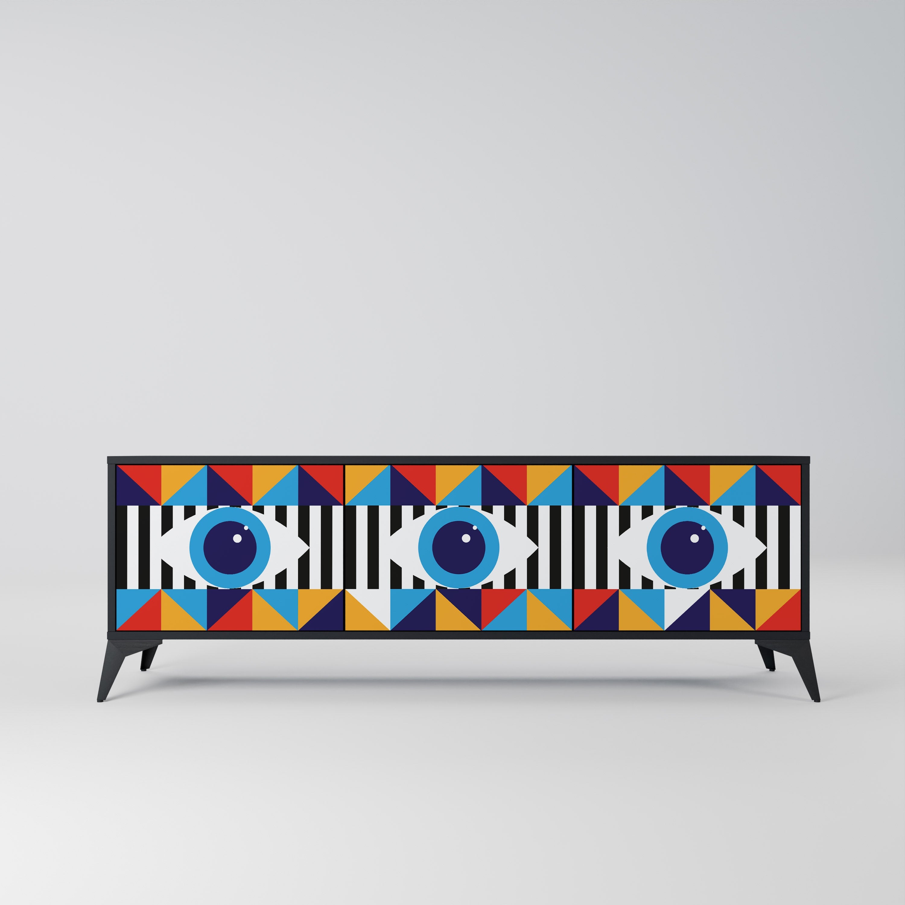 Meuble TV 3 portes ABSTRACTION ET GÉOMÉTRIE en finition noire