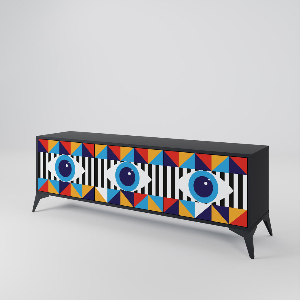 Meuble TV 3 portes ABSTRACTION ET GÉOMÉTRIE en finition noire