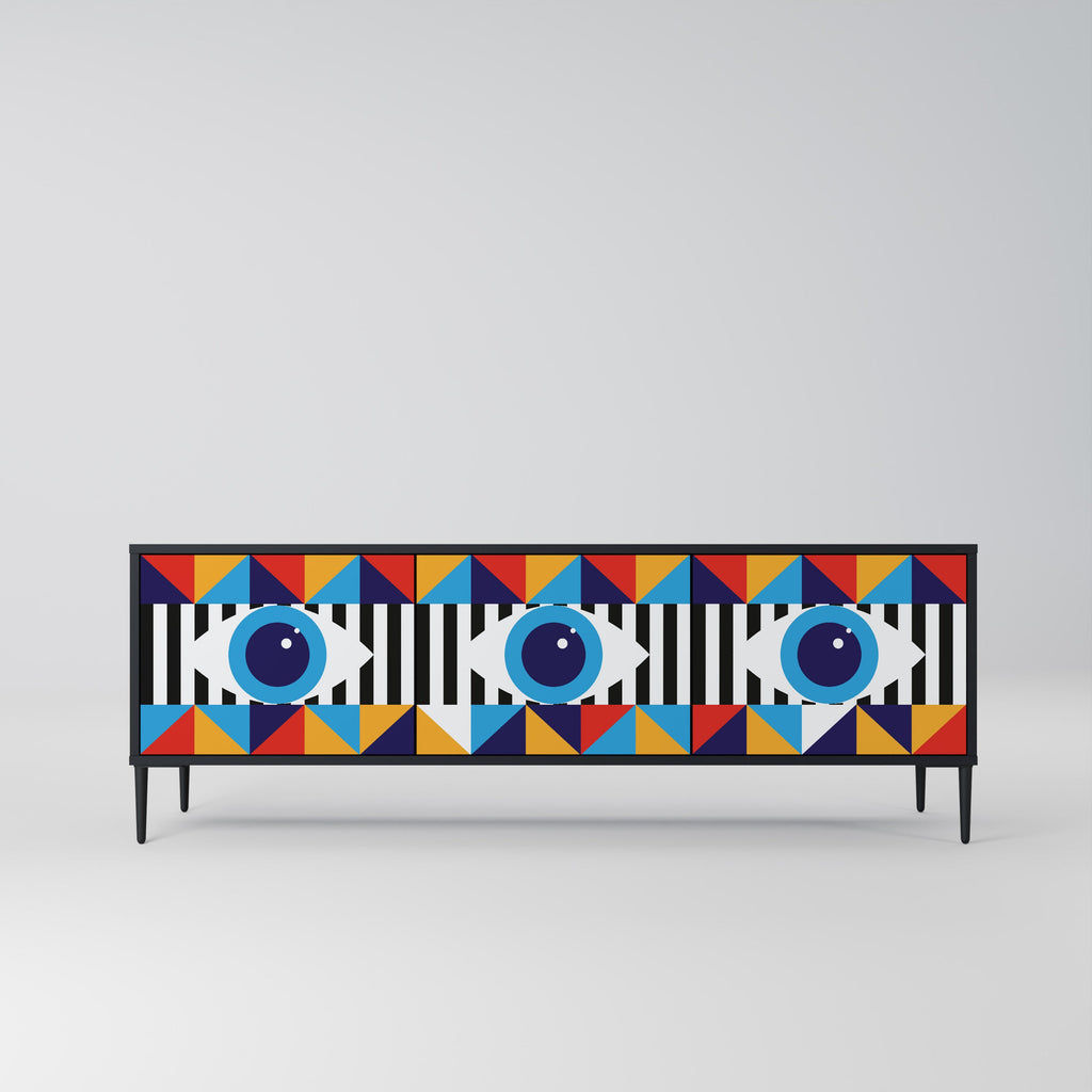 Meuble TV 3 portes ABSTRACTION ET GÉOMÉTRIE en finition noire