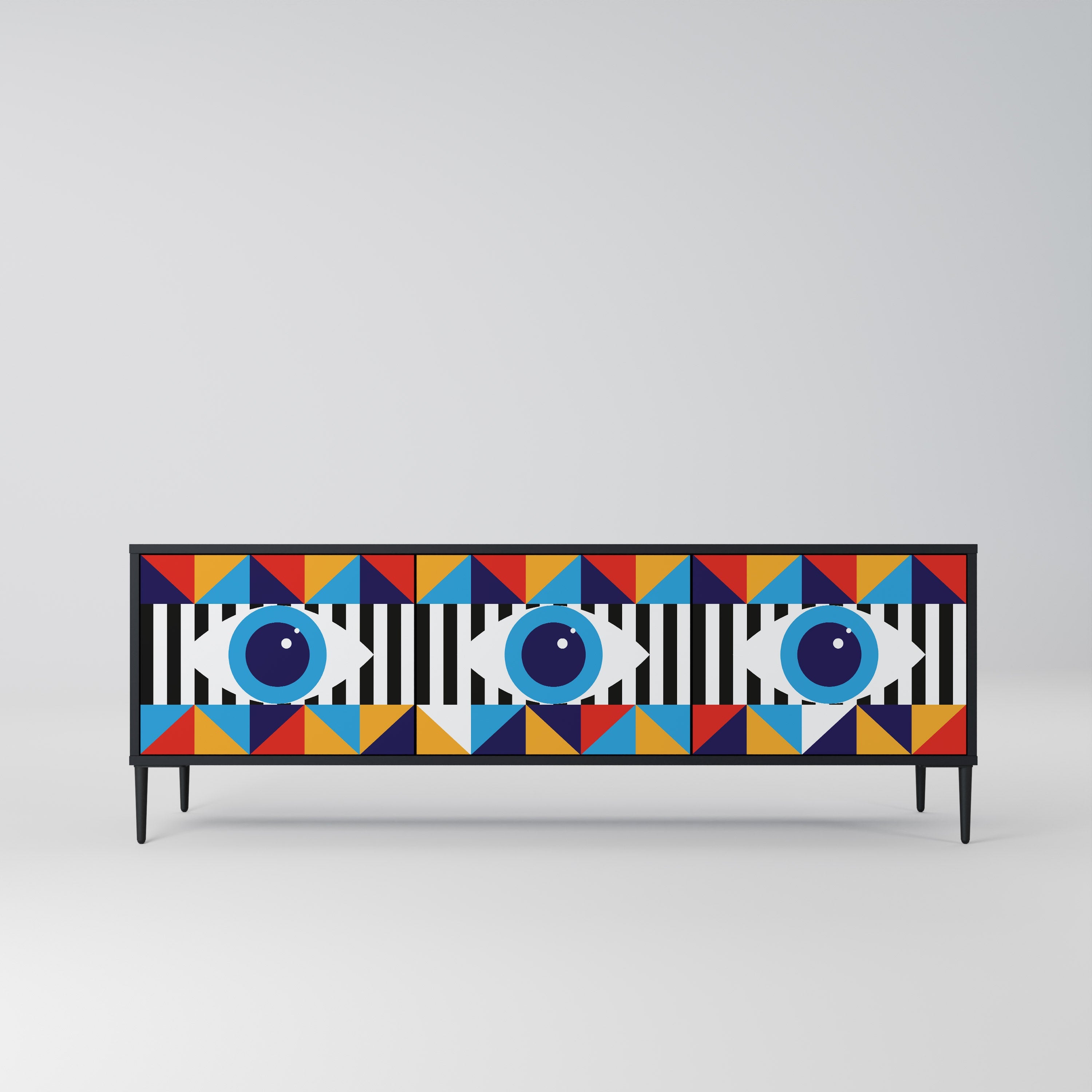 Meuble TV 3 portes ABSTRACTION ET GÉOMÉTRIE en finition noire