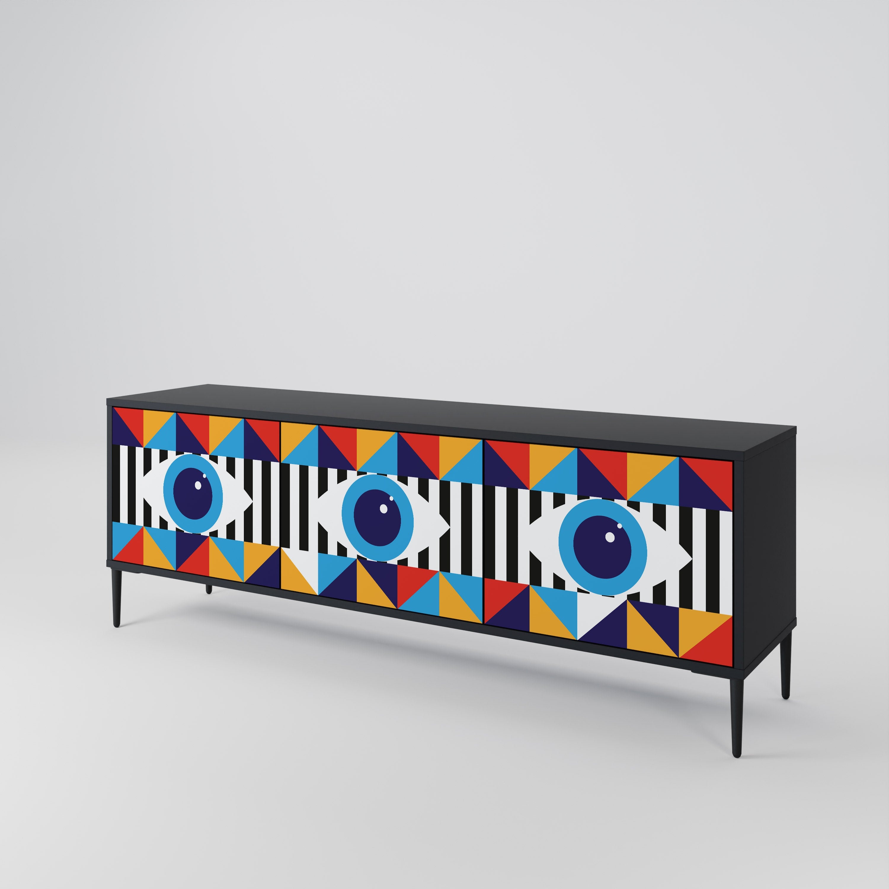 Meuble TV 3 portes ABSTRACTION ET GÉOMÉTRIE en finition noire
