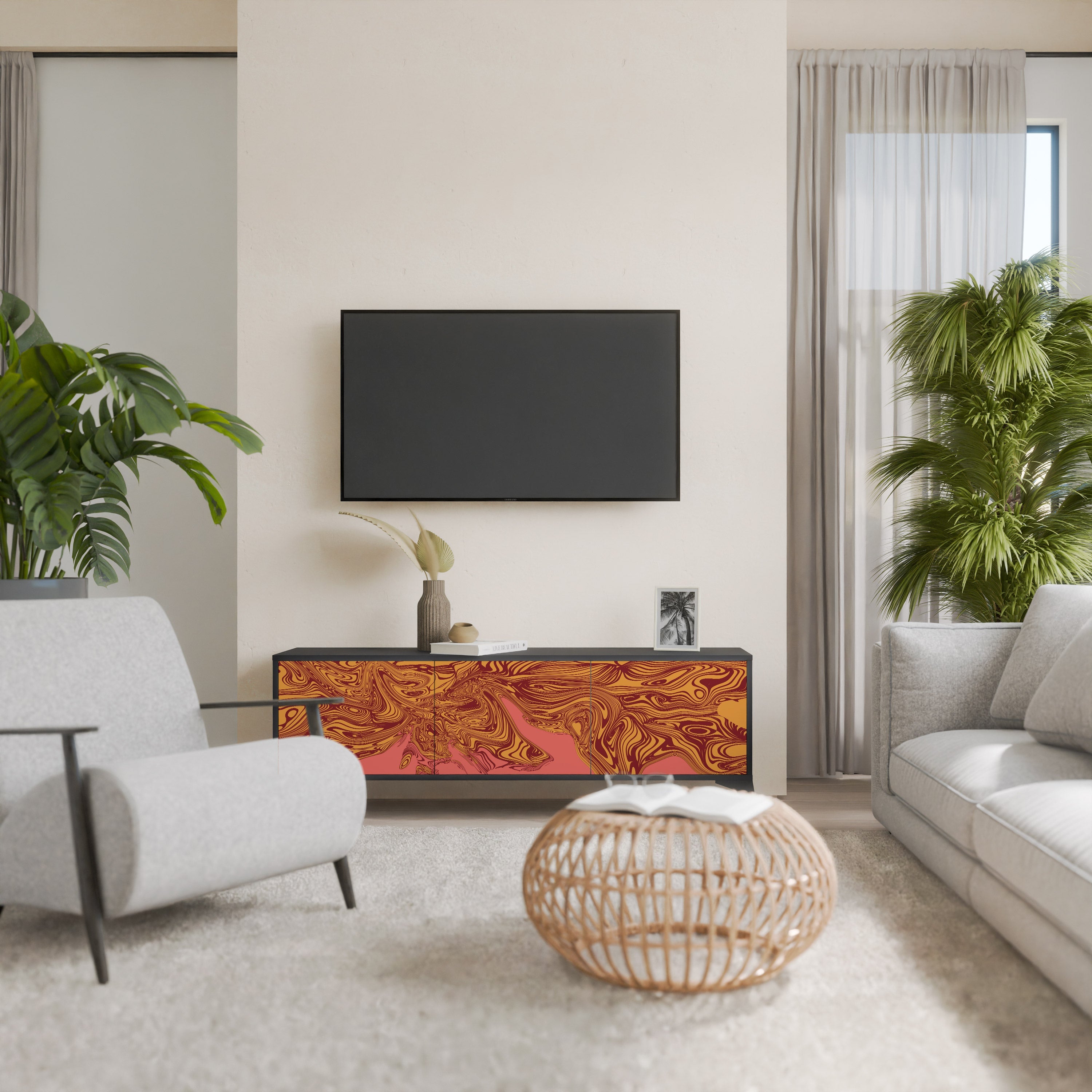 Meuble TV 3 portes FLOATING THOUGHTS, finition noire