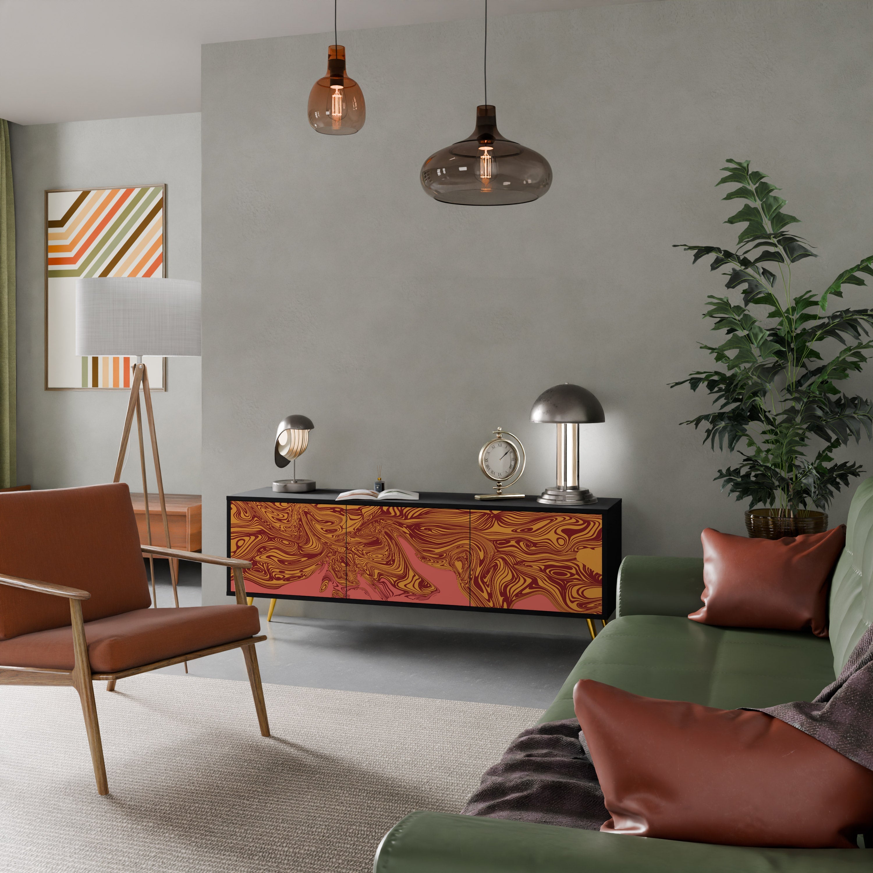 Meuble TV 3 portes FLOATING THOUGHTS, finition noire