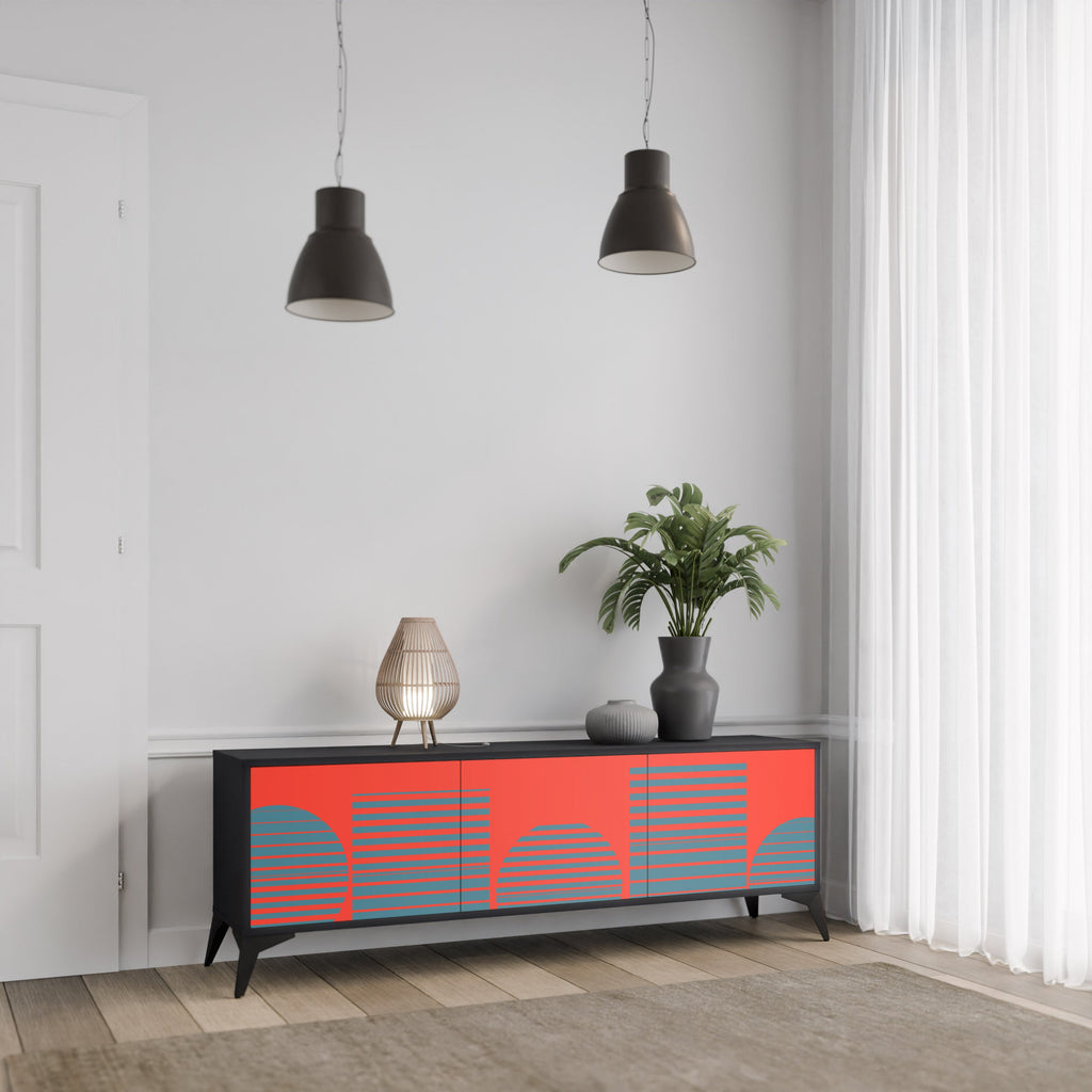 Meuble TV 3 portes RISING GEOMETRY STARS finition noire