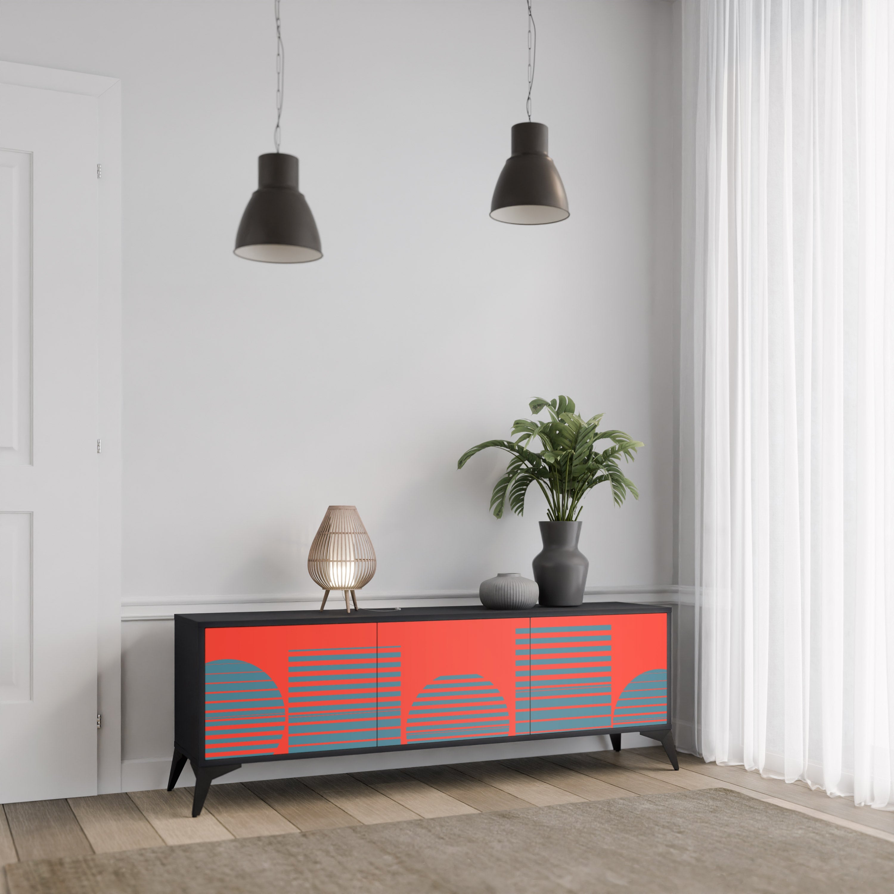 Meuble TV 3 portes RISING GEOMETRY STARS finition noire