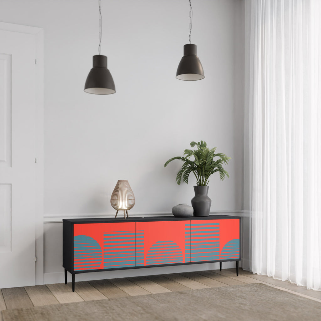 Meuble TV 3 portes RISING GEOMETRY STARS finition noire