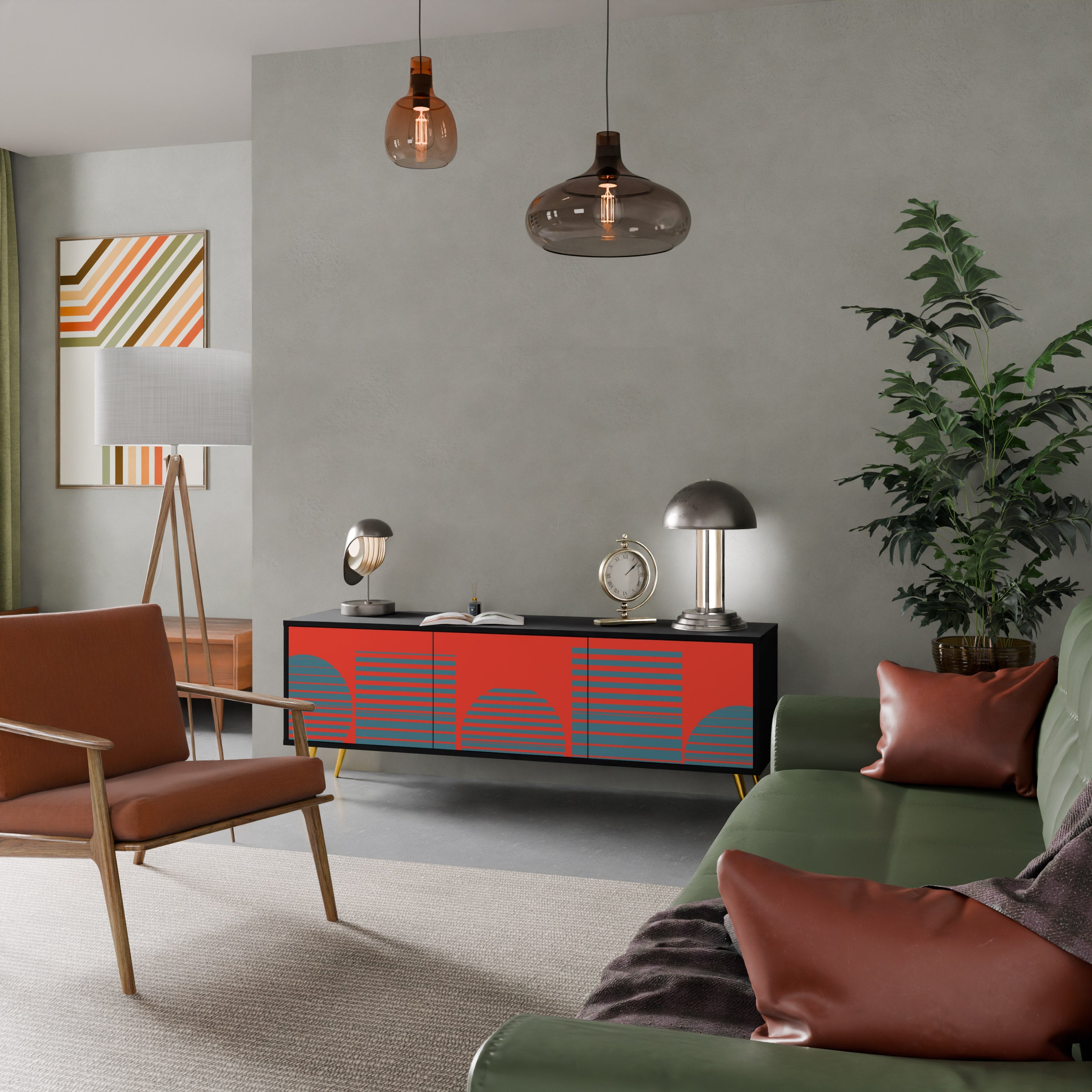 Meuble TV 3 portes RISING GEOMETRY STARS finition noire