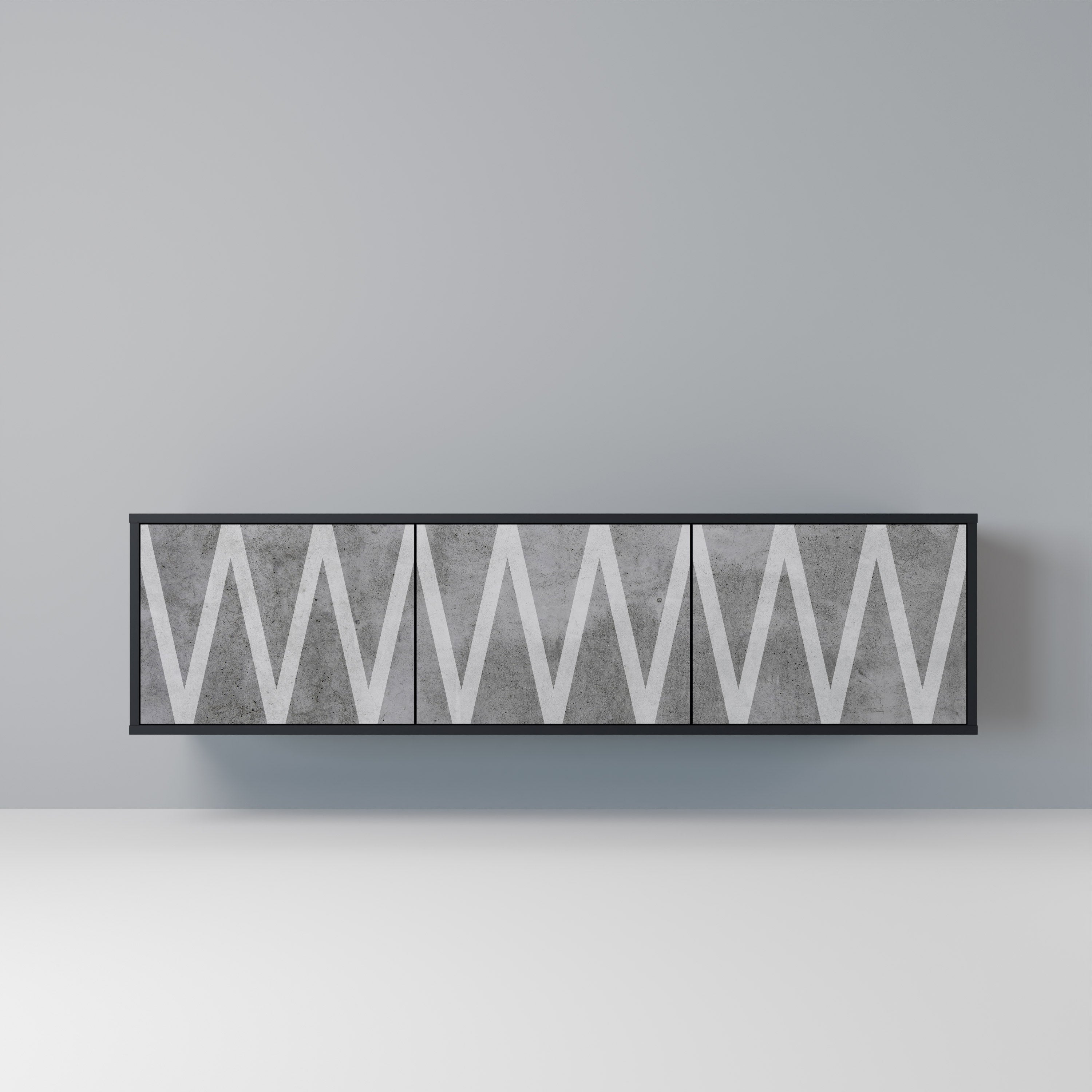 Meuble TV 3 portes SOLID ZIG ZAG finition noire