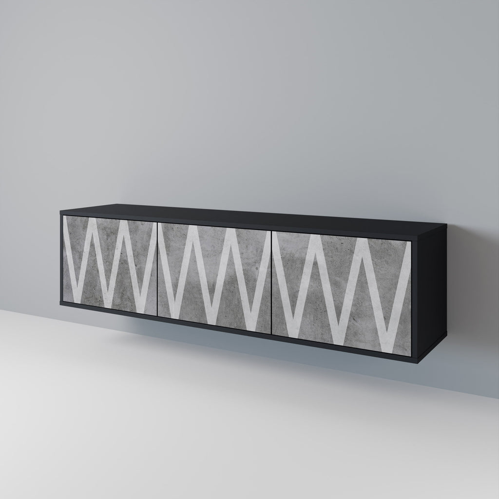 Meuble TV 3 portes SOLID ZIG ZAG finition noire