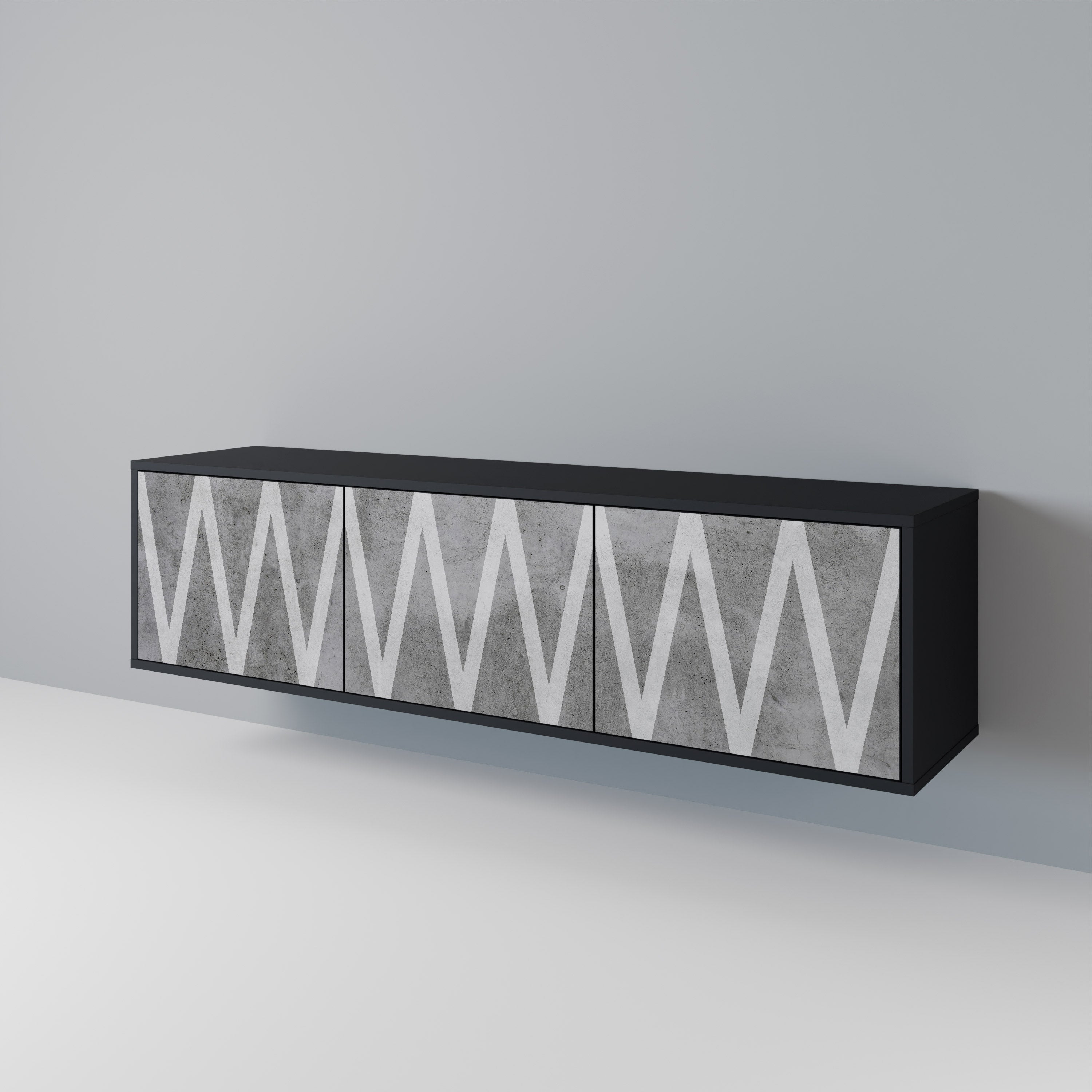 Meuble TV 3 portes SOLID ZIG ZAG finition noire