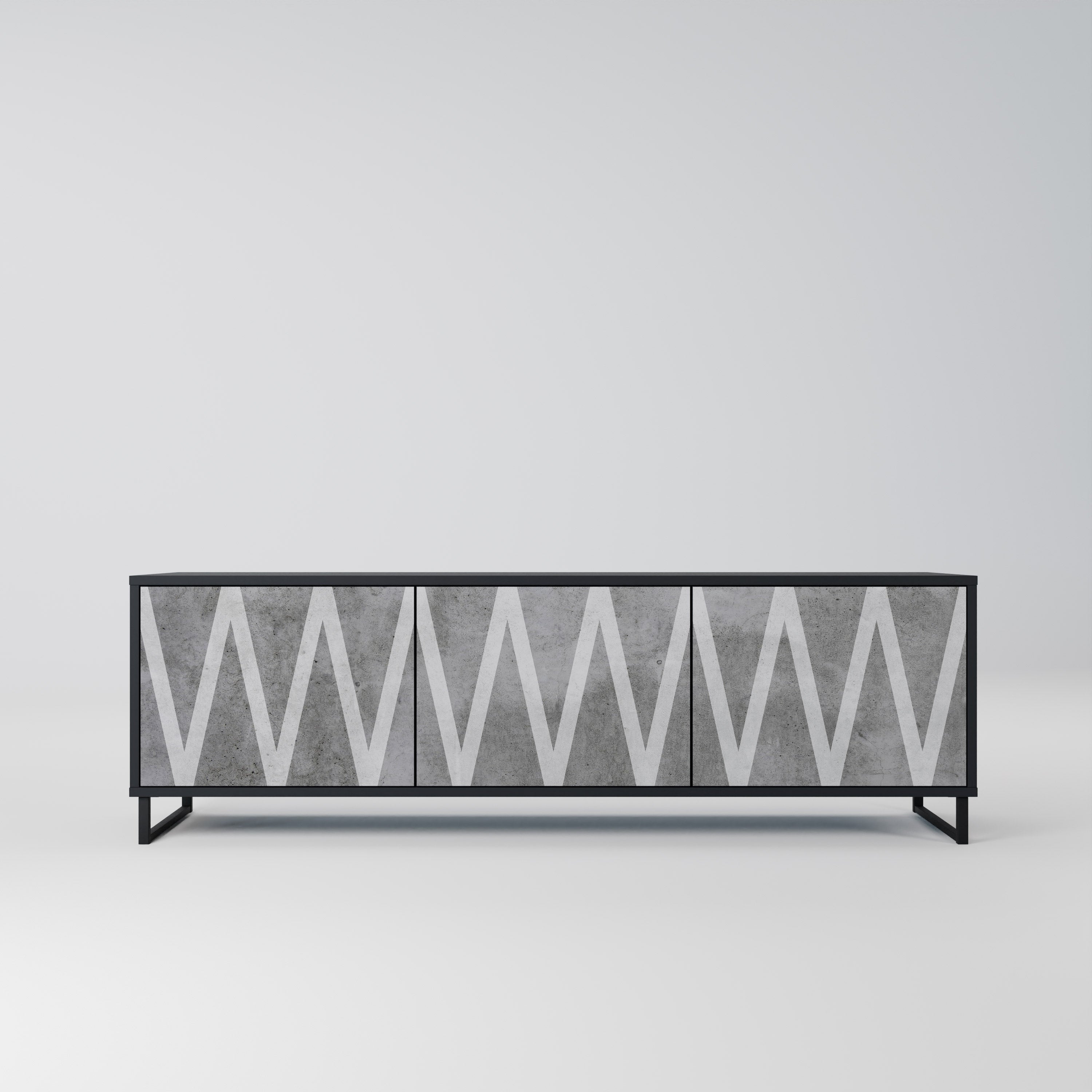 Meuble TV 3 portes SOLID ZIG ZAG finition noire