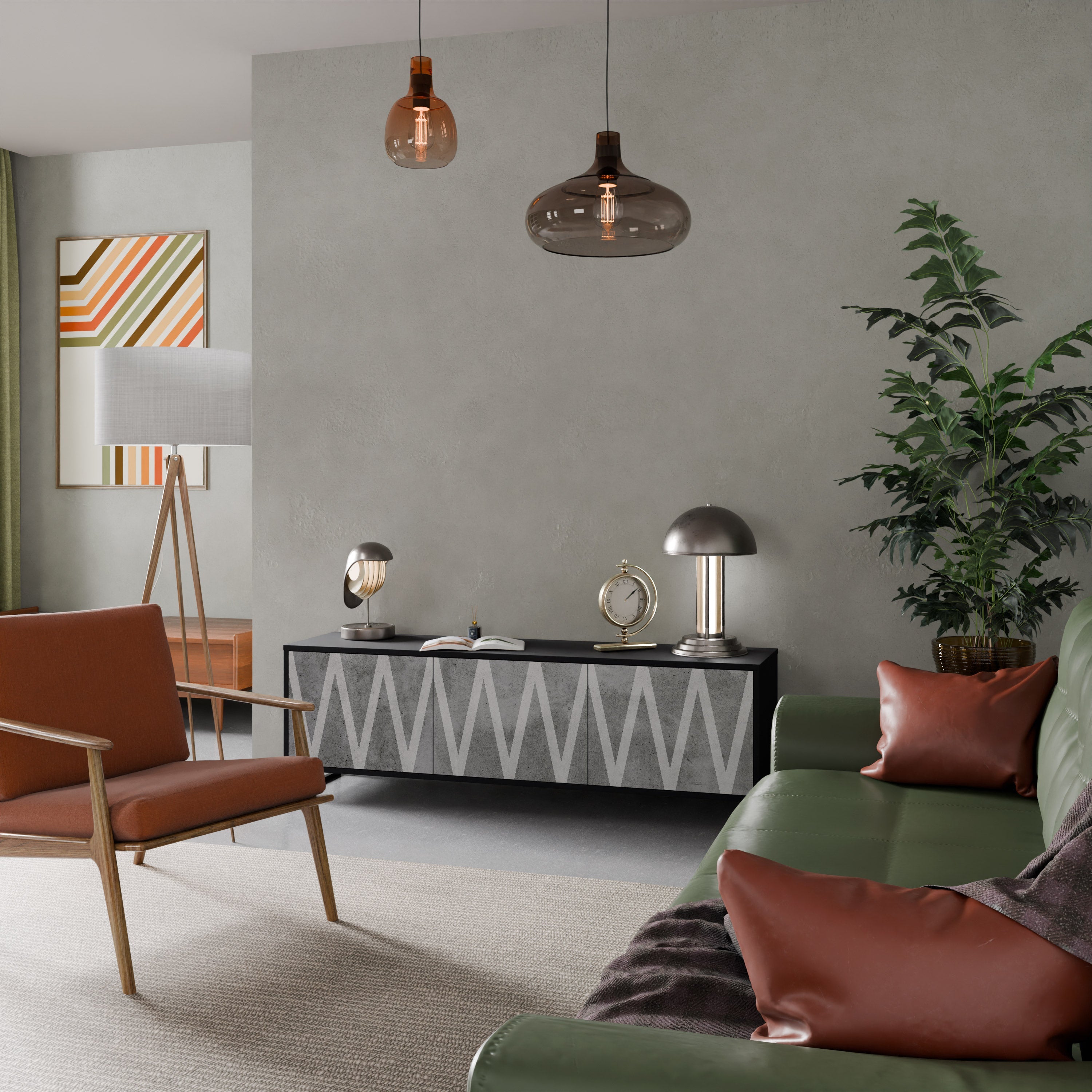 Meuble TV 3 portes SOLID ZIG ZAG finition noire