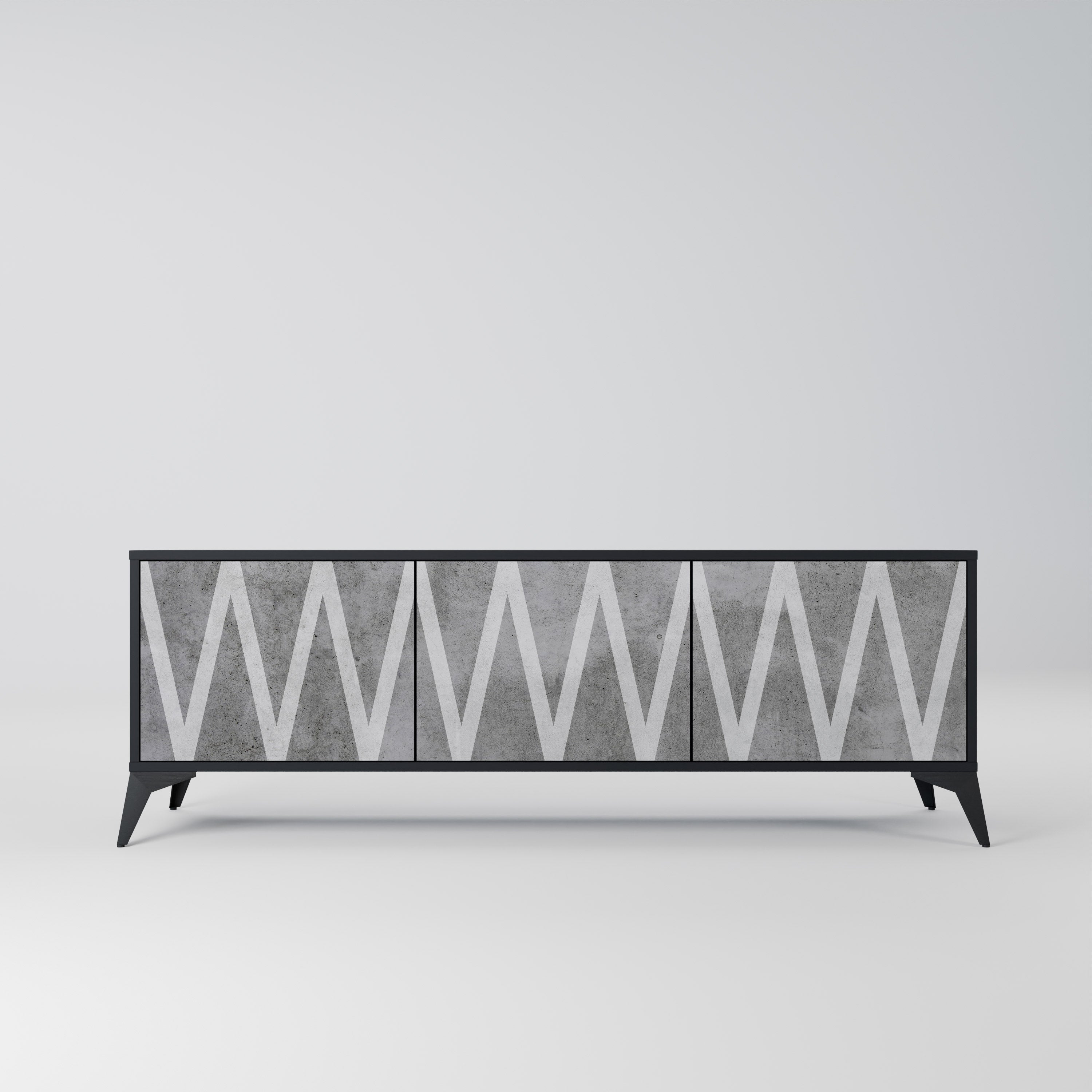 Meuble TV 3 portes SOLID ZIG ZAG finition noire