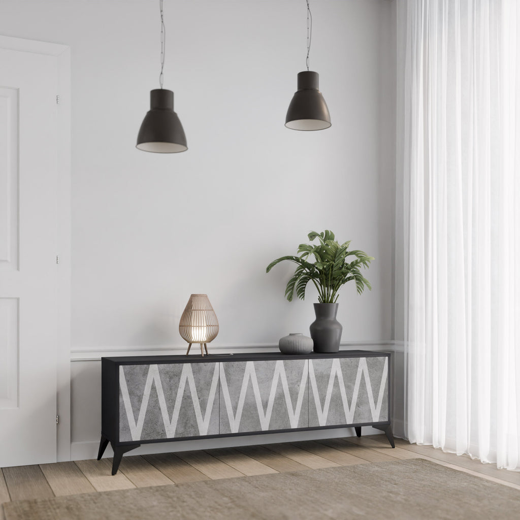 Meuble TV 3 portes SOLID ZIG ZAG finition noire