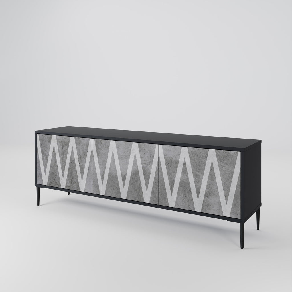 Meuble TV 3 portes SOLID ZIG ZAG finition noire