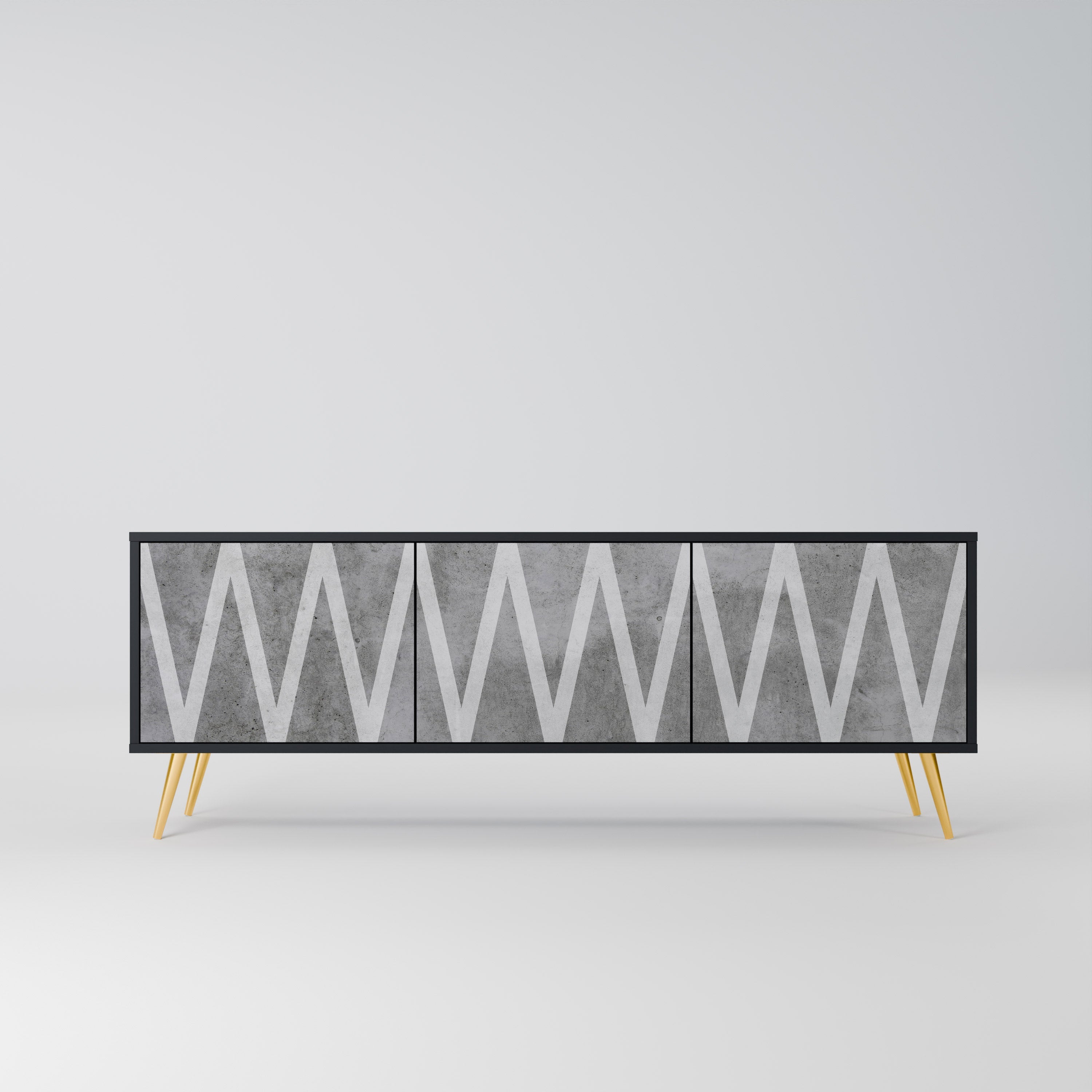 Meuble TV 3 portes SOLID ZIG ZAG finition noire