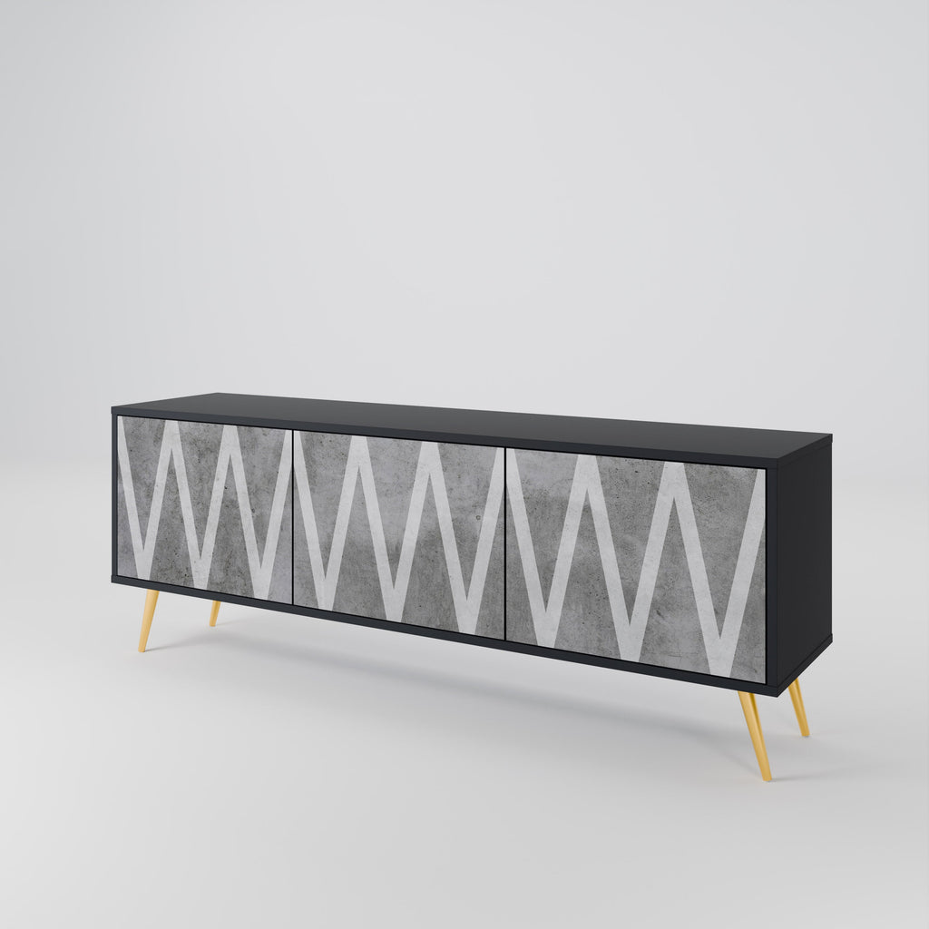 Meuble TV 3 portes SOLID ZIG ZAG finition noire