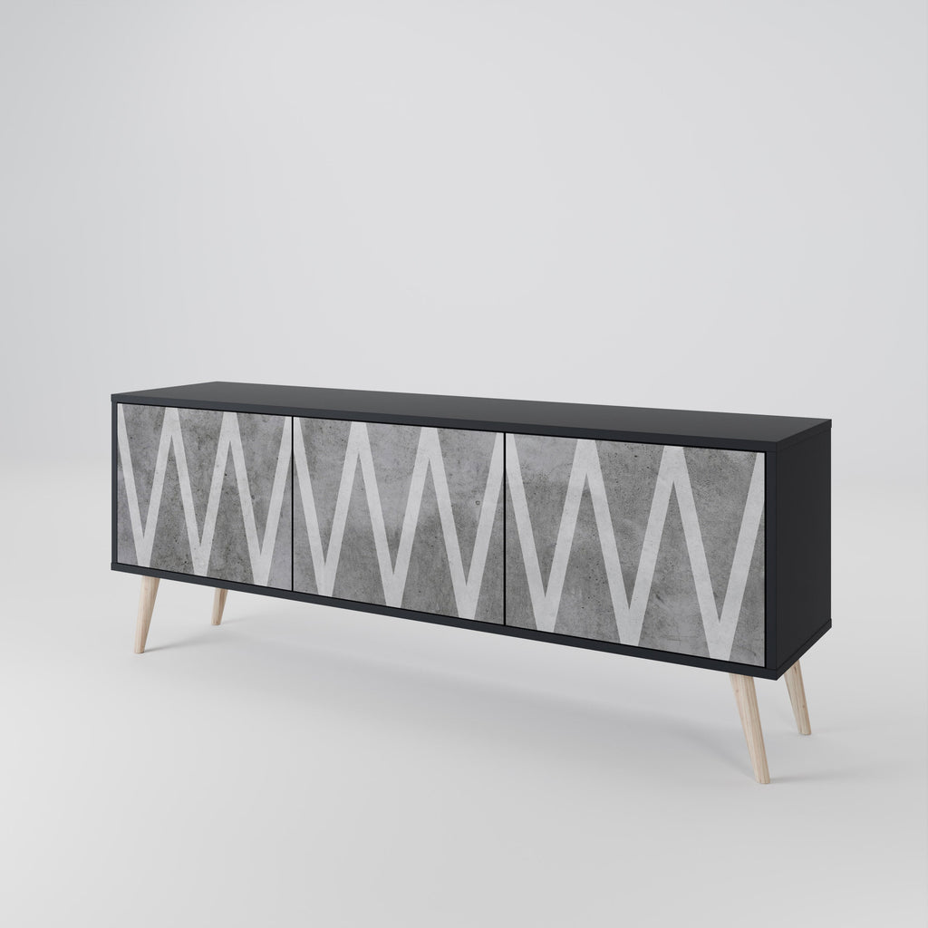 Meuble TV 3 portes SOLID ZIG ZAG finition noire