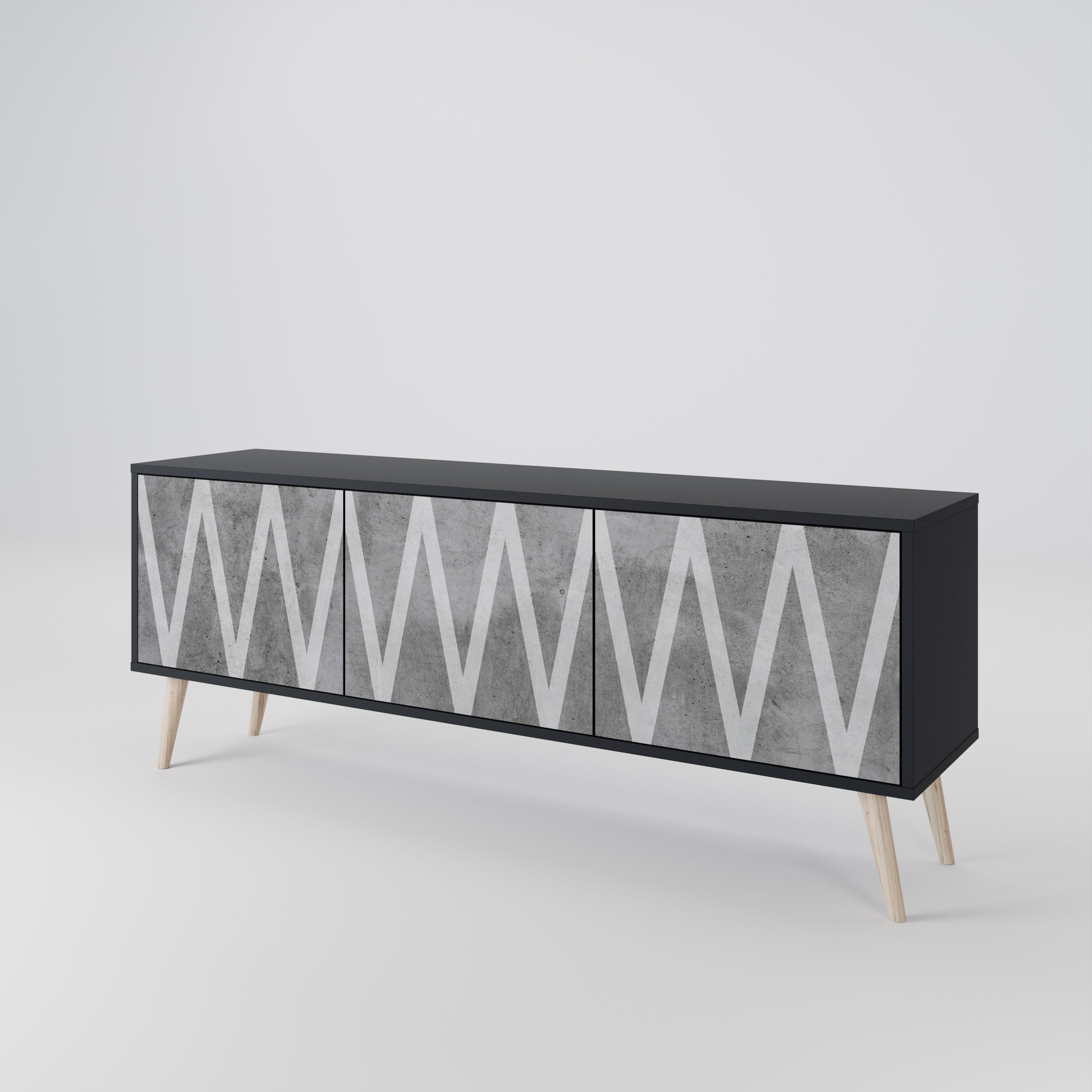 Meuble TV 3 portes SOLID ZIG ZAG finition noire