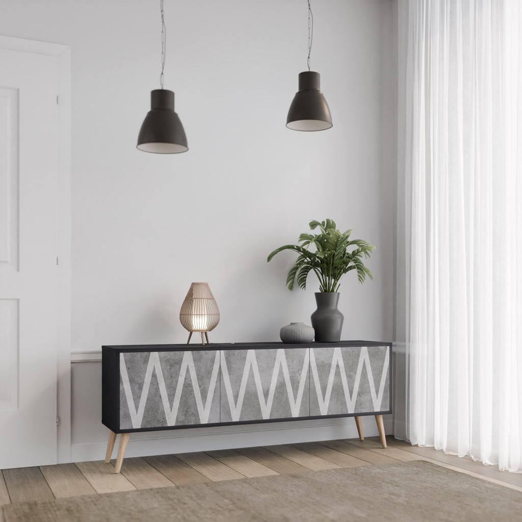 Meuble TV 3 portes SOLID ZIG ZAG finition noire