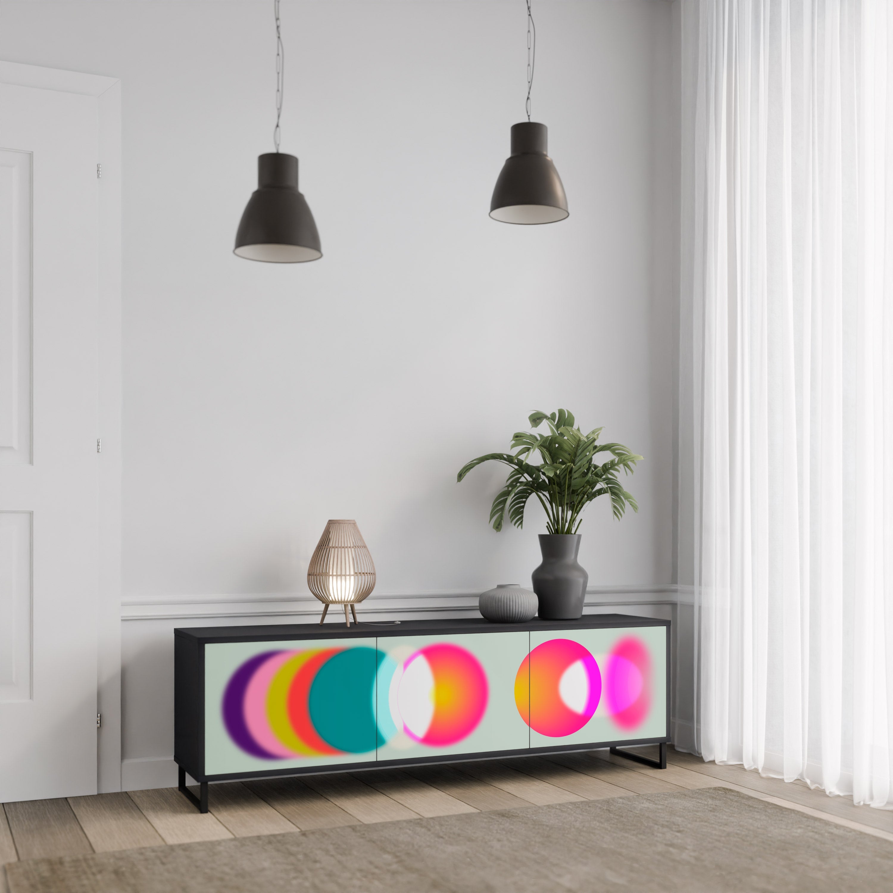 Meuble TV 3 portes SYMPHONY OF COLORS en finition noire