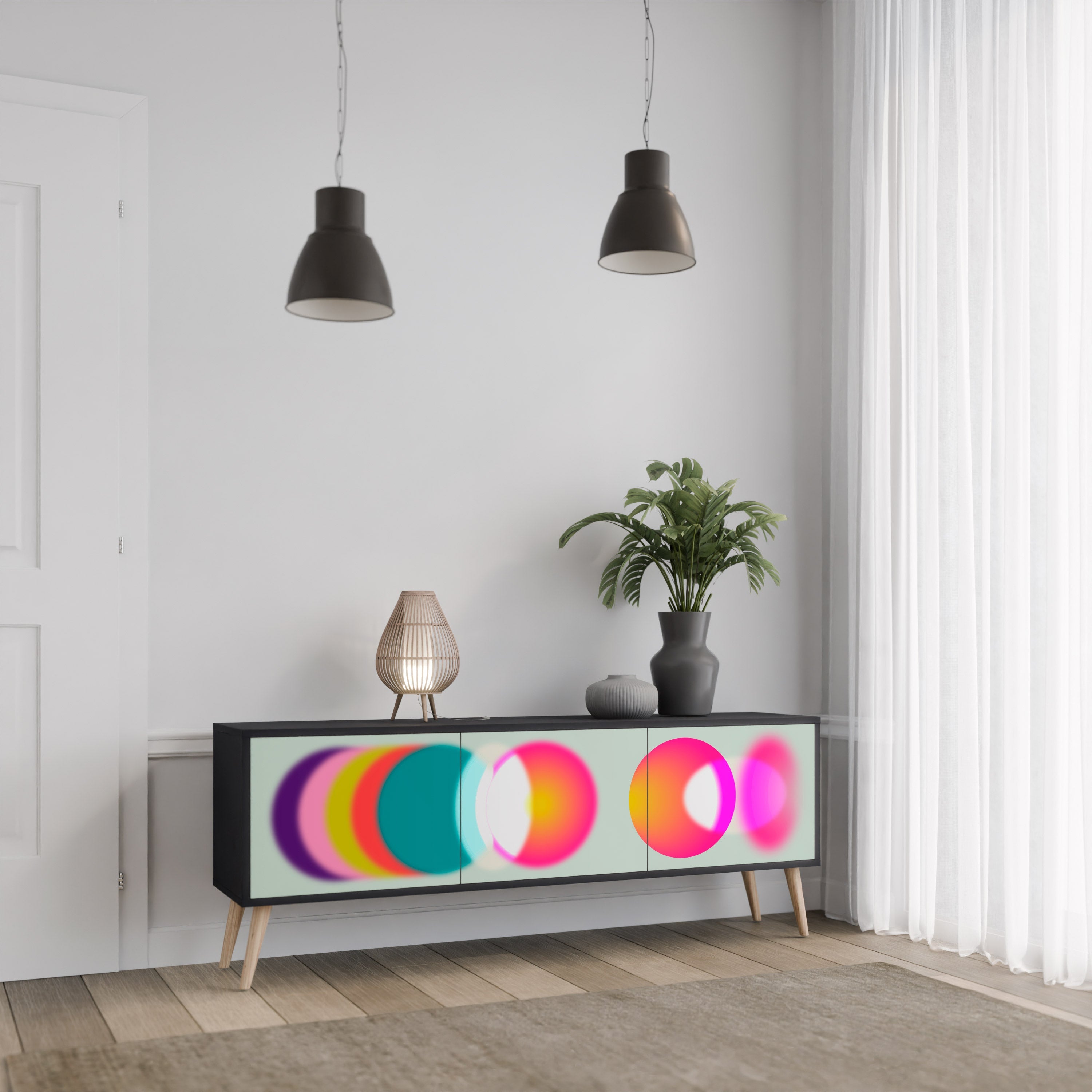 Meuble TV 3 portes SYMPHONY OF COLORS en finition noire