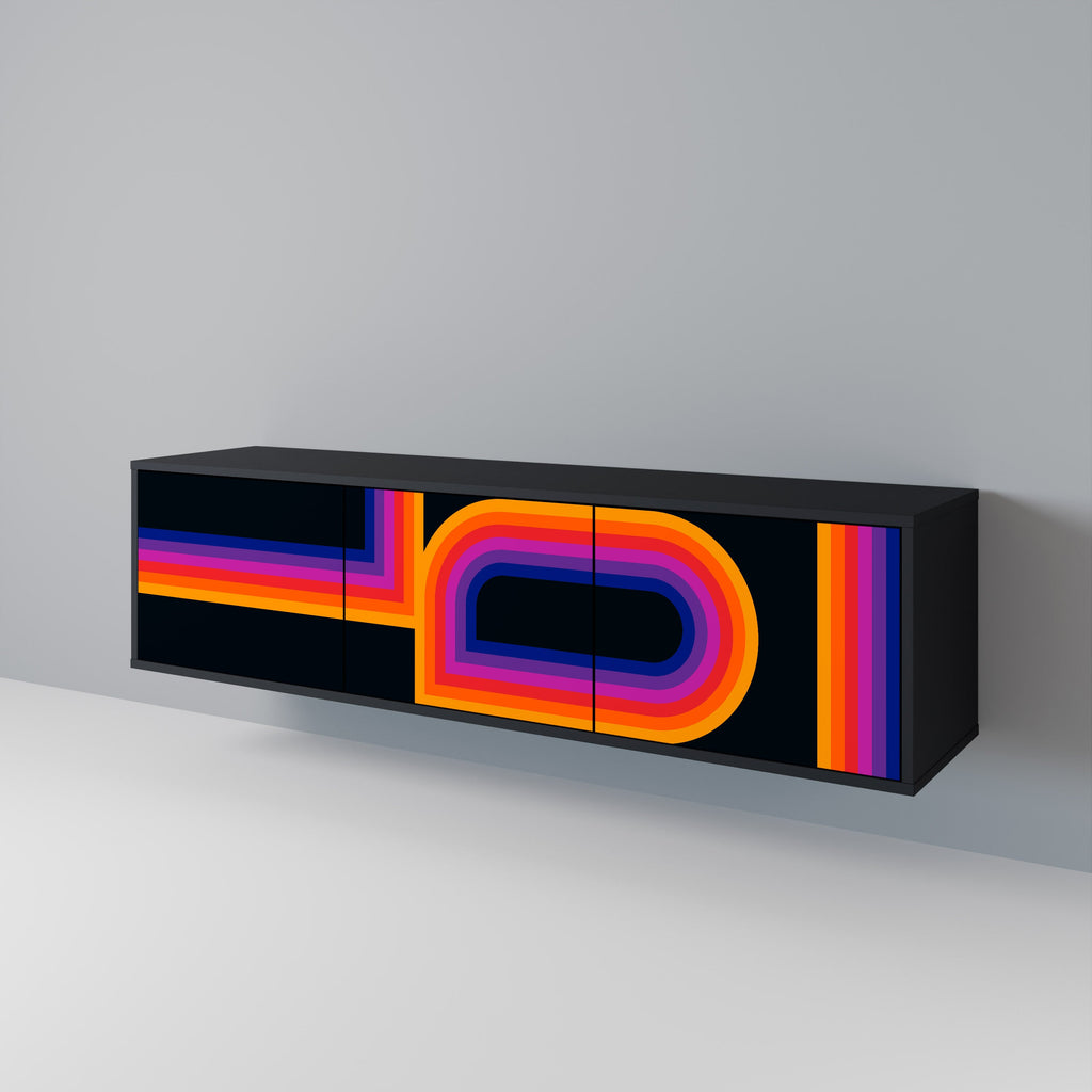 Meuble TV 3 portes BLINDED BY THE LIGHTS, finition noire