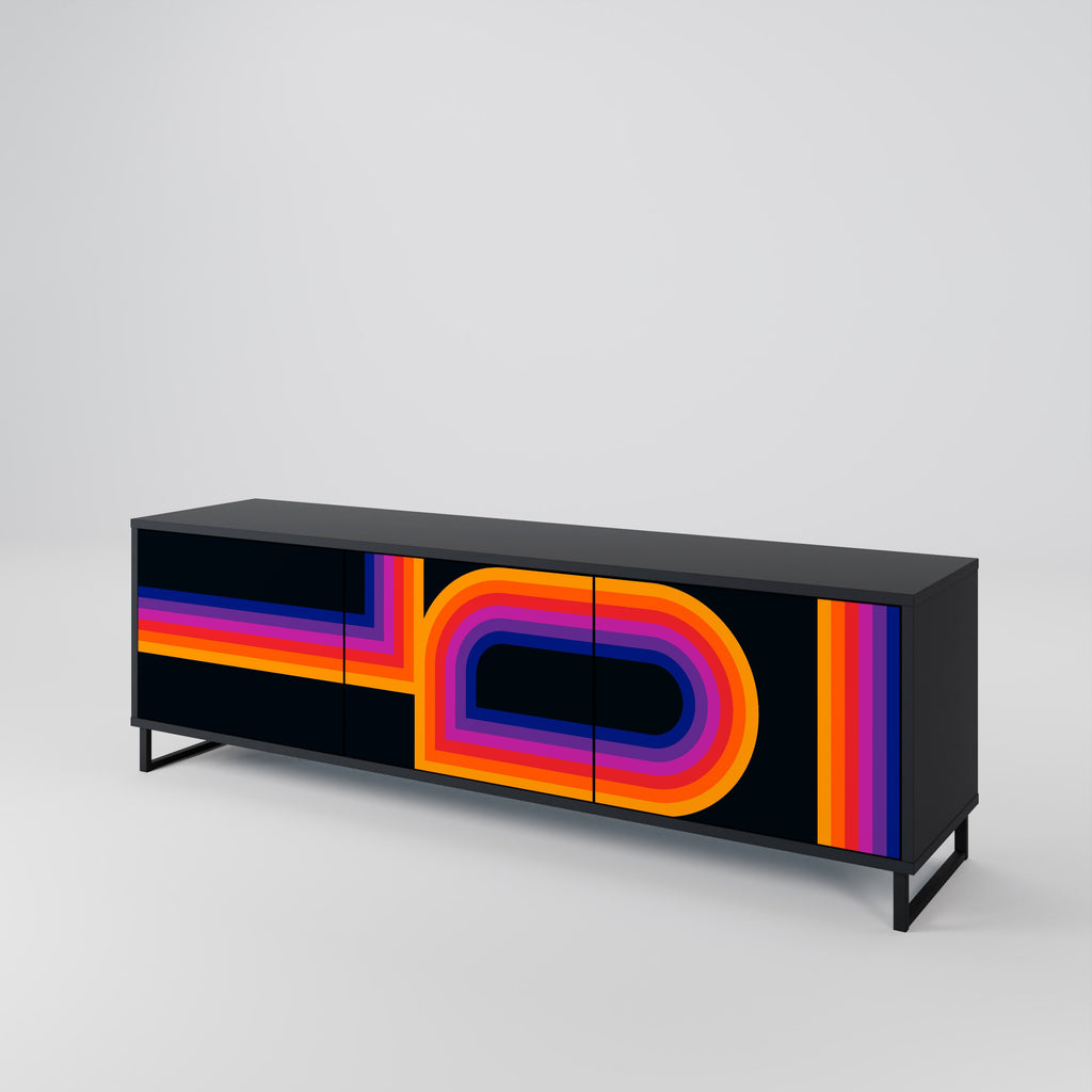 Meuble TV 3 portes BLINDED BY THE LIGHTS, finition noire