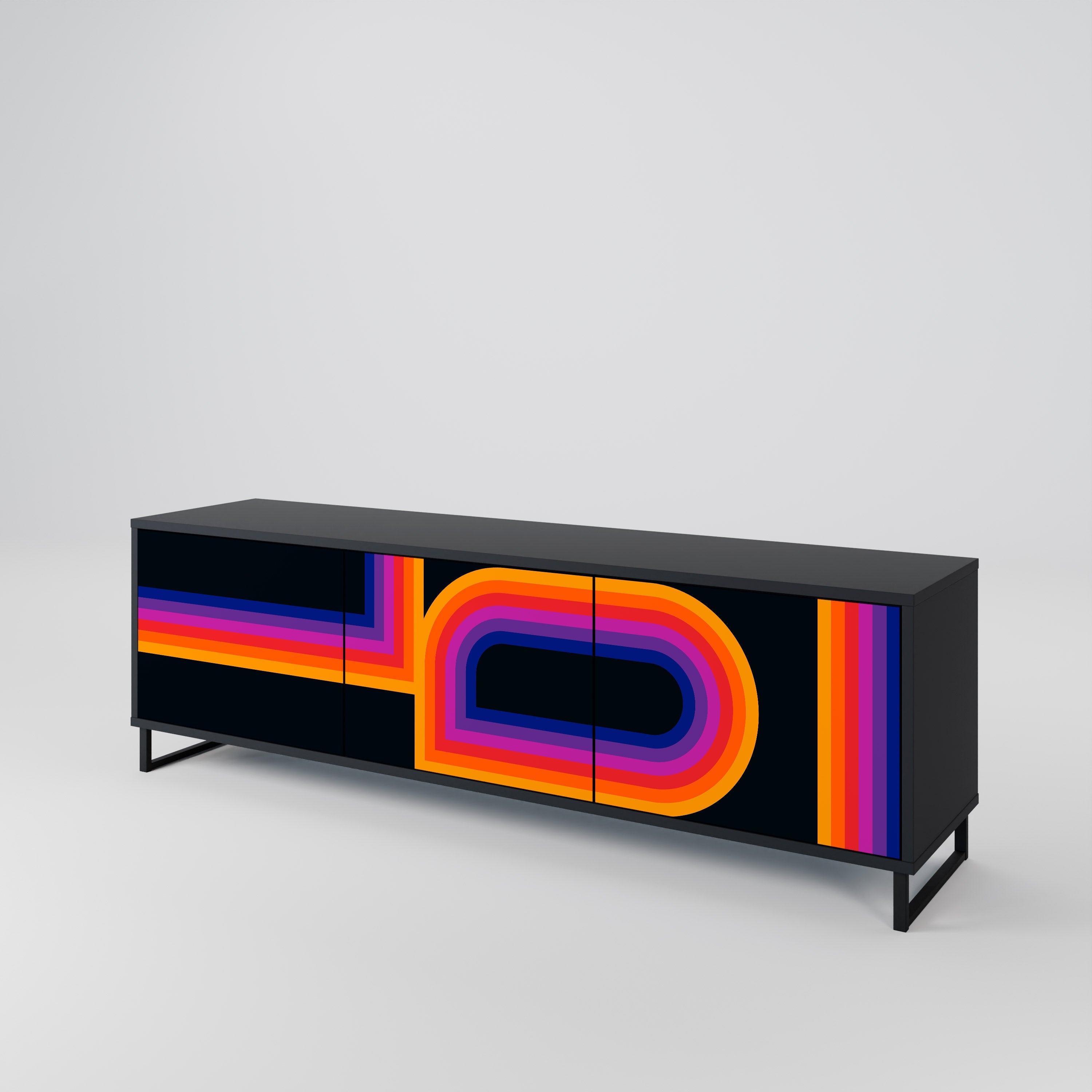 Meuble TV 3 portes BLINDED BY THE LIGHTS, finition noire