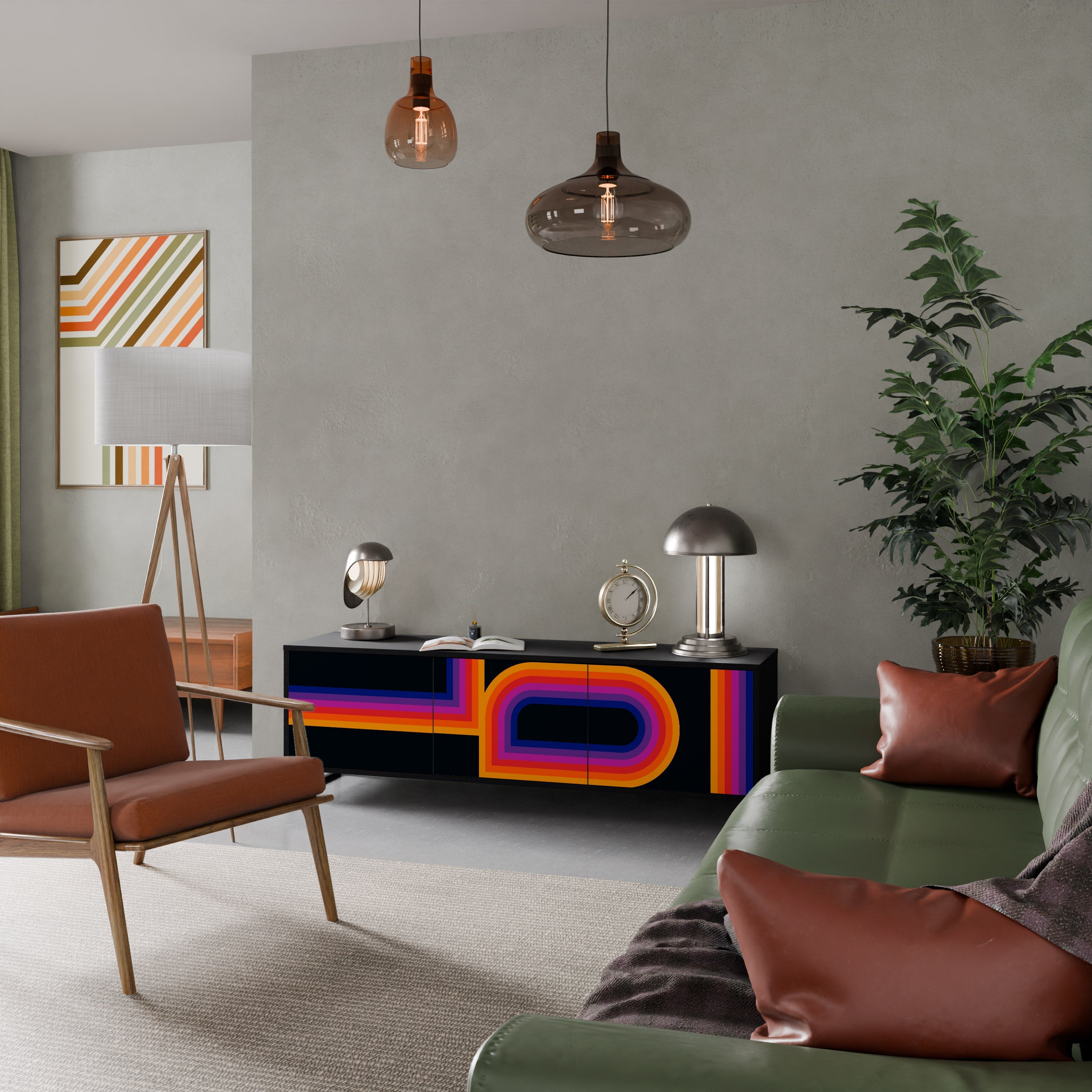 Meuble TV 3 portes BLINDED BY THE LIGHTS, finition noire