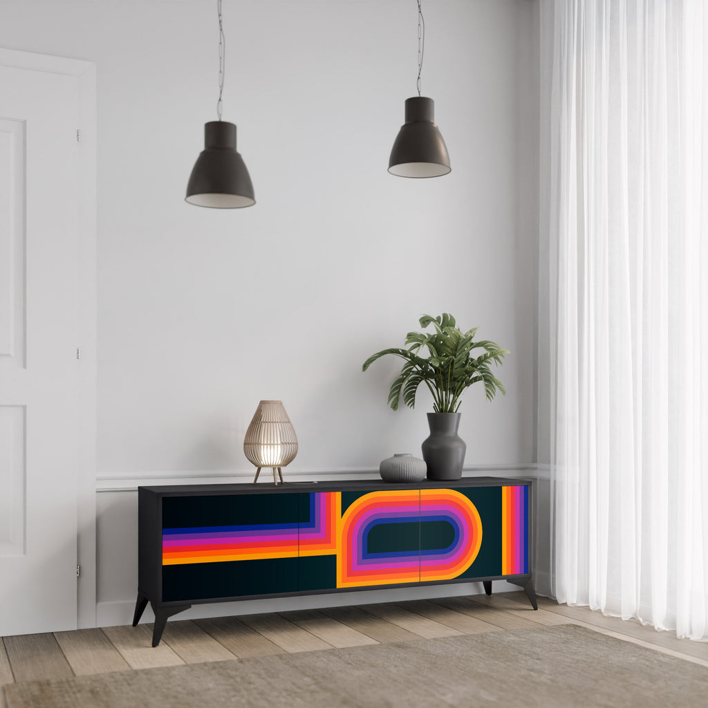 Meuble TV 3 portes BLINDED BY THE LIGHTS, finition noire