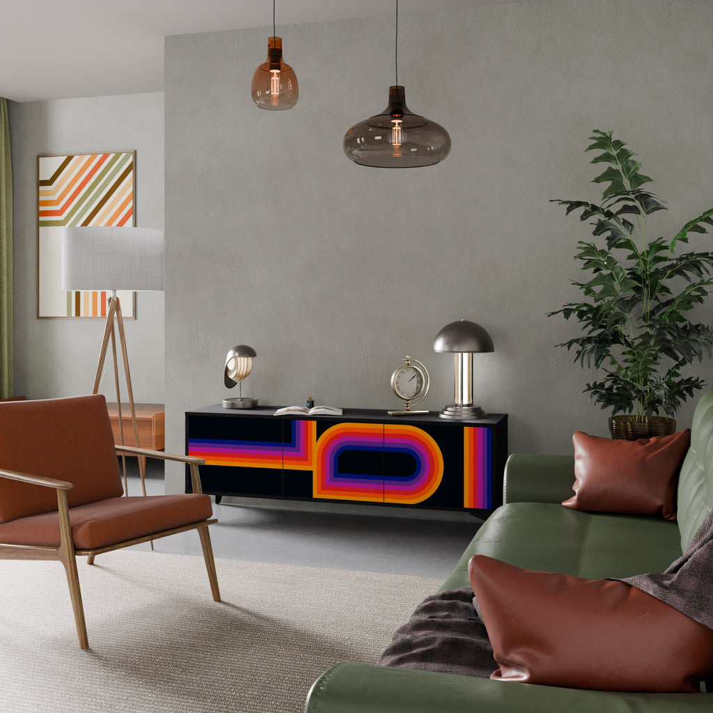 Meuble TV 3 portes BLINDED BY THE LIGHTS, finition noire